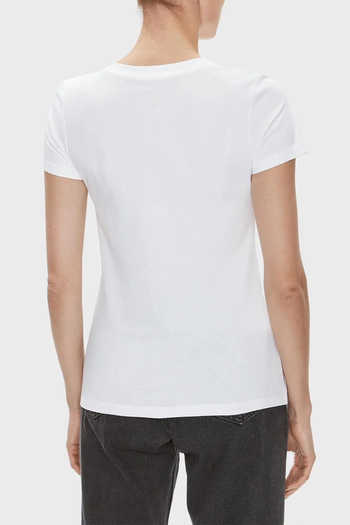 Calvin Klein Logolu Bisiklet Yaka % 100 Pamuk Slim Fit J20J222961YAF Bayan T Shirt J20J222961 YAF BEYAZ - 3