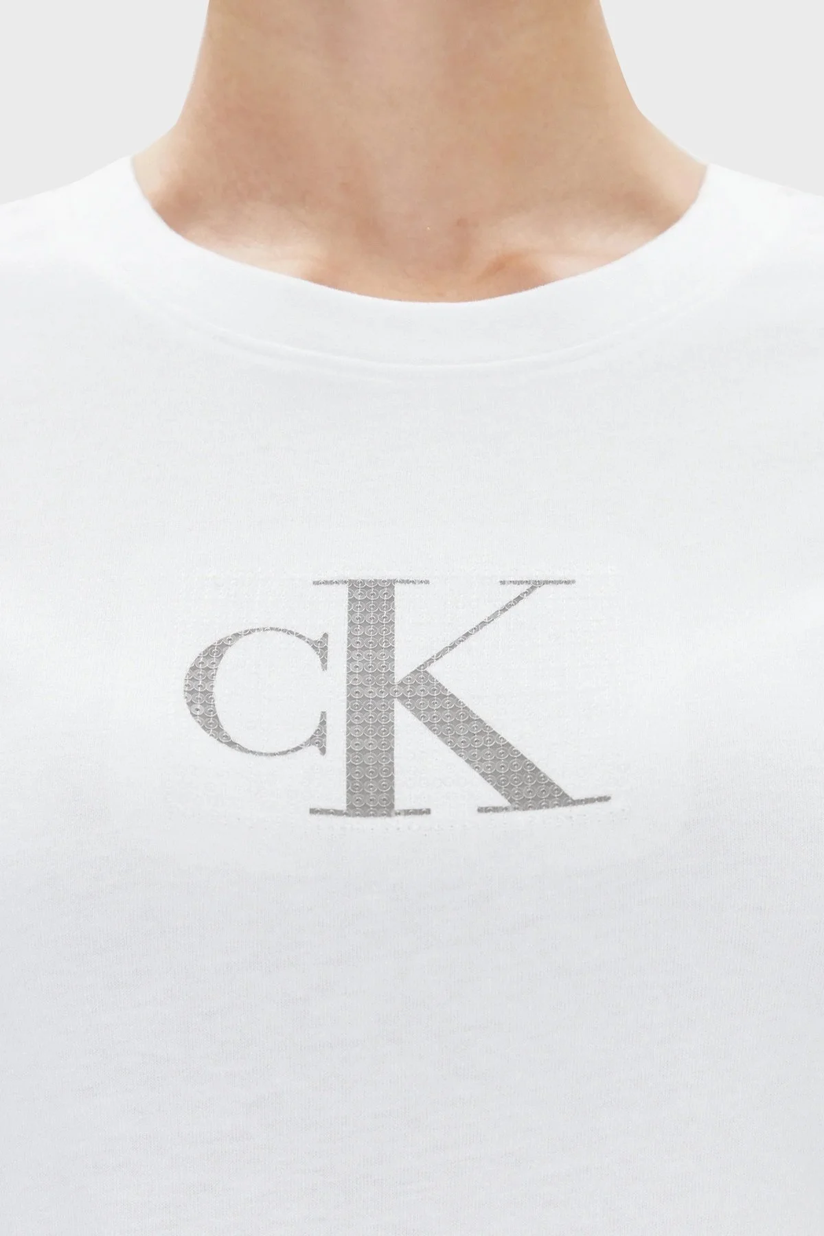 Calvin Klein Logolu Bisiklet Yaka % 100 Pamuk Slim Fit J20J222961YAF Bayan T Shirt J20J222961 YAF BEYAZ - 5