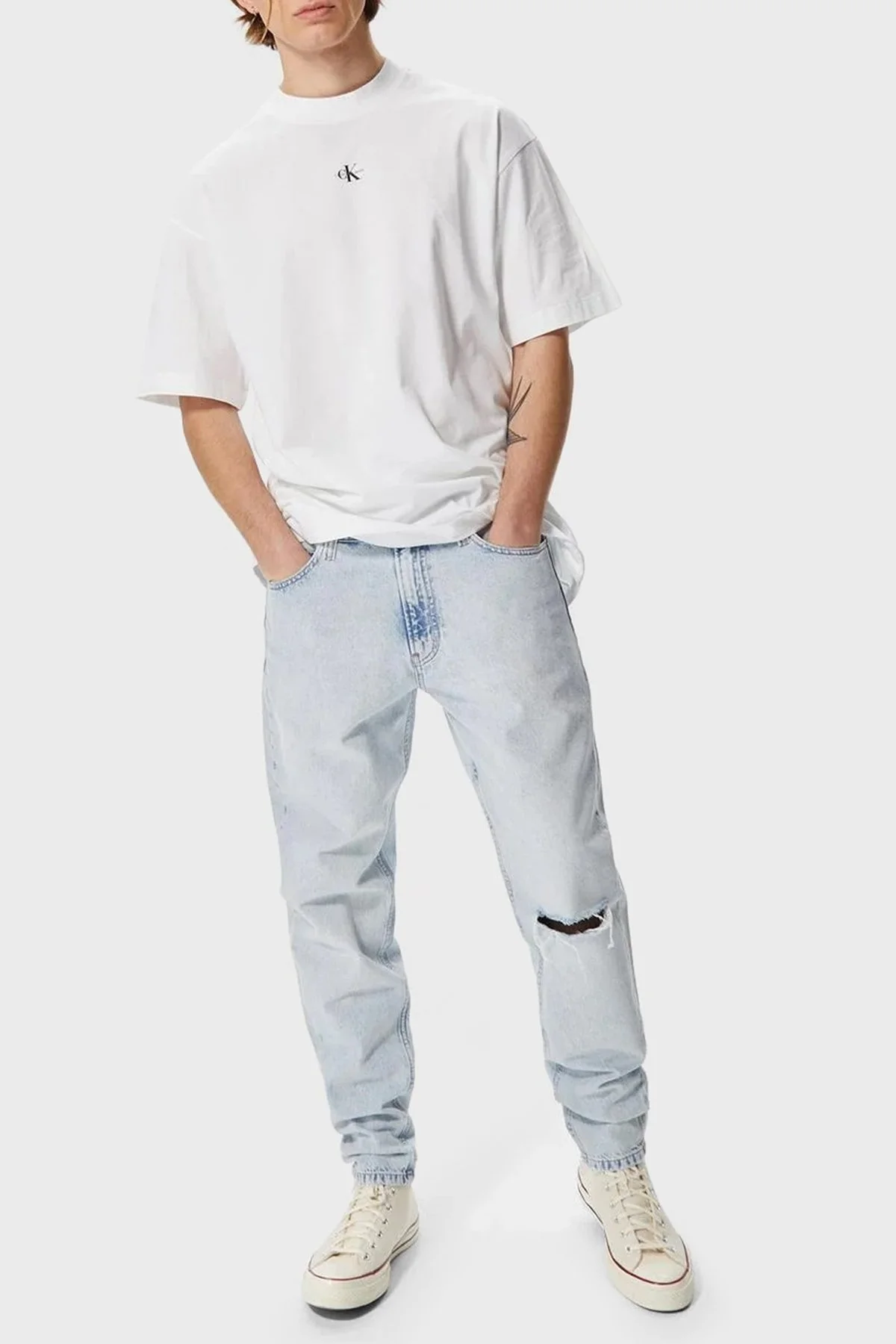 Calvin Klein Logolu Bisiklet Yaka Pamuklu J30J322849YAF Erkek T Shirt J30J322849 YAF BEYAZ - 3