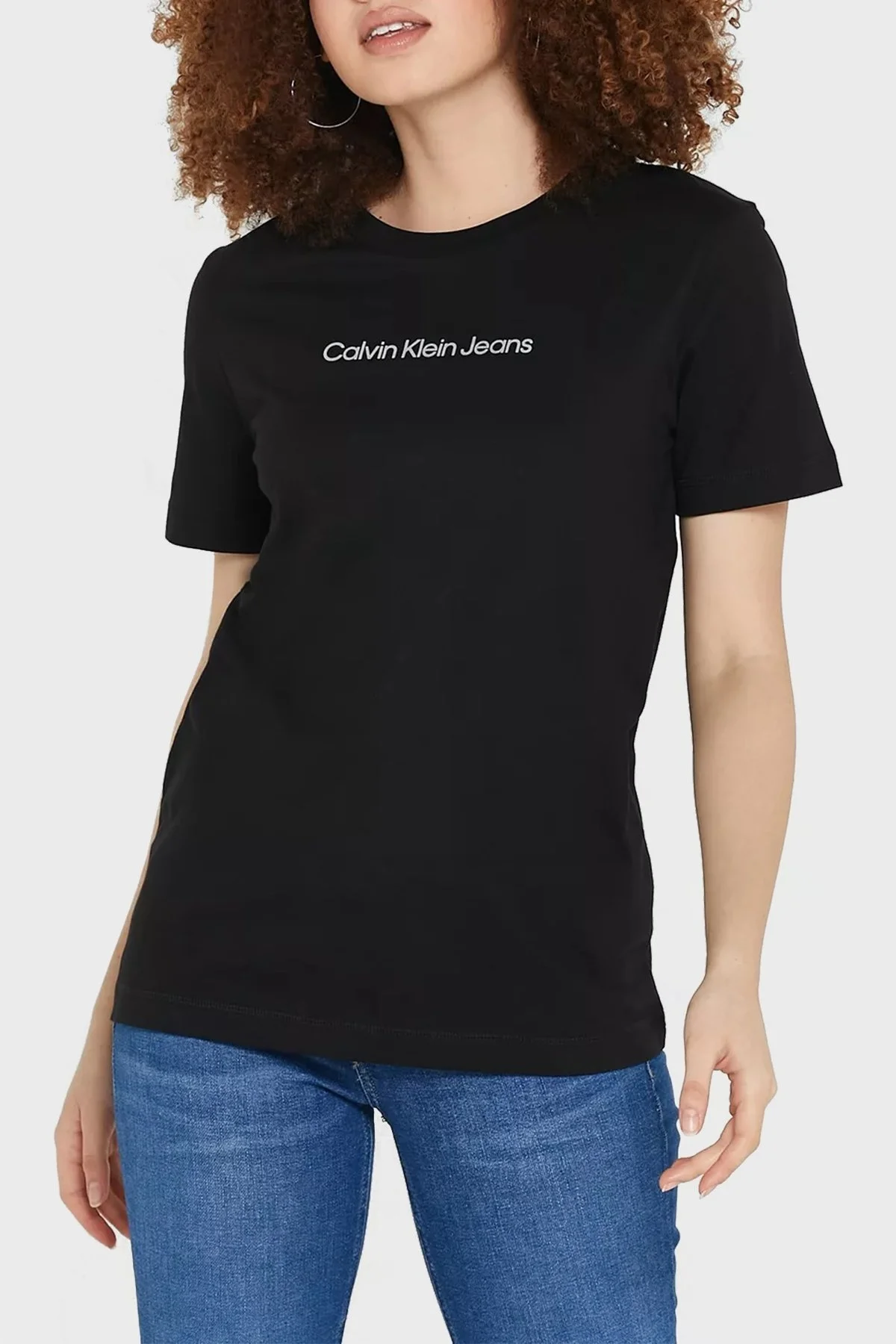 Calvin Klein Logolu Bisiklet Yaka Pamuklu Regular Fit J20J220284BEH Bayan T Shirt J20J220284 BEH SİYAH - 1