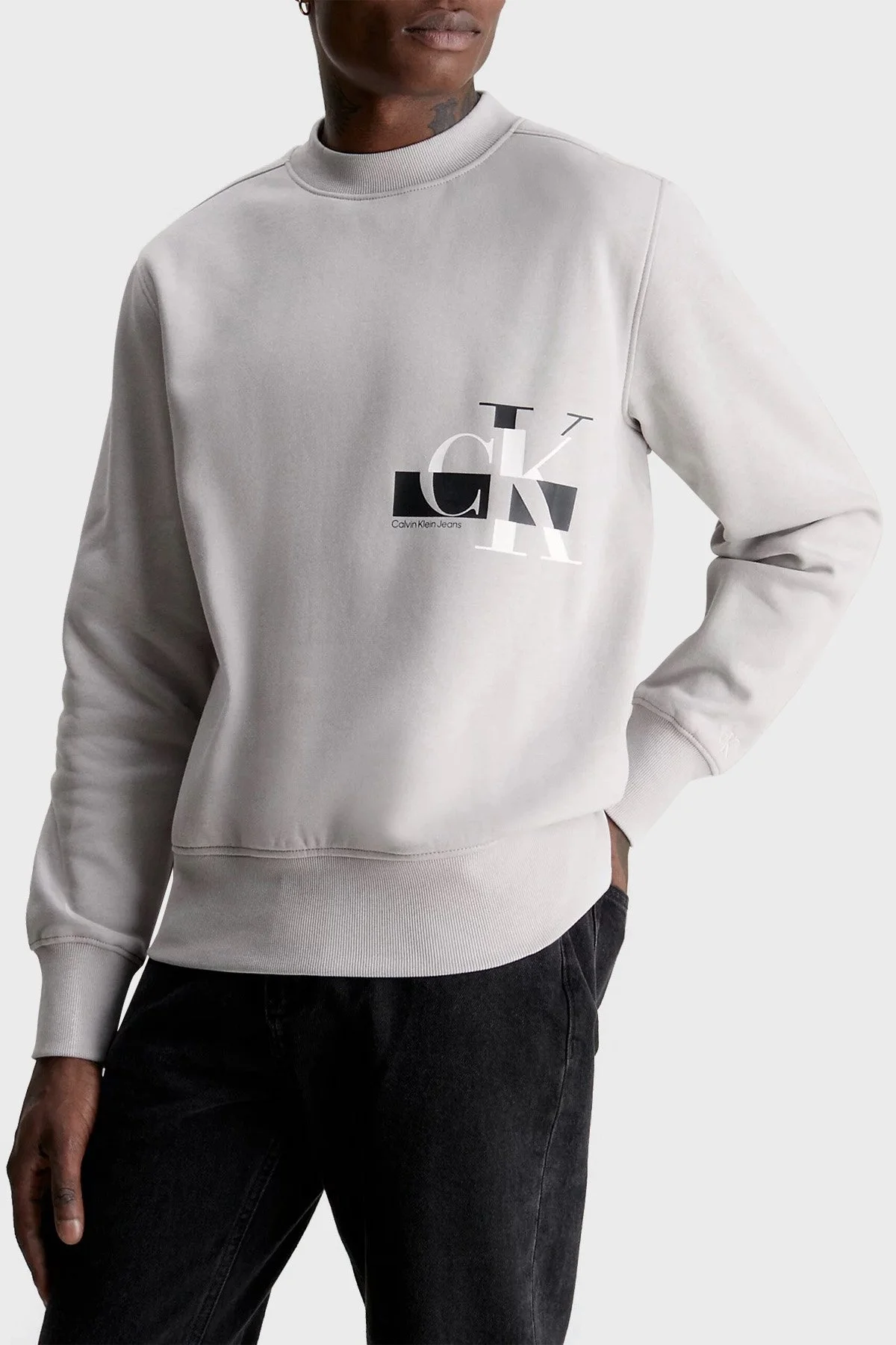 Calvin Klein Logolu Bisiklet Yaka Pamuklu Regular Fit J30J324092PEE Erkek Sweat J30J324092 PEE GRİ - 1