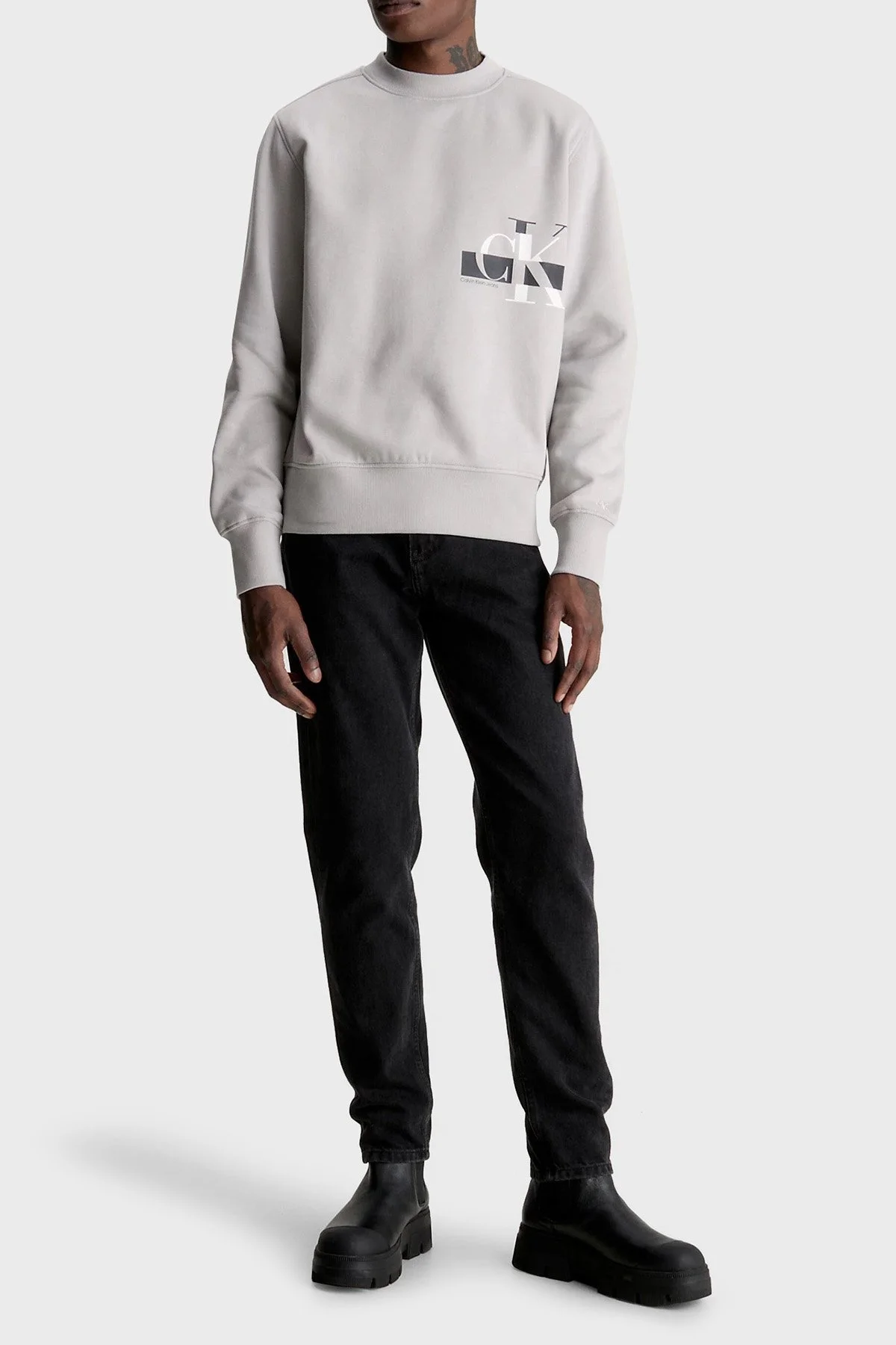 Calvin Klein Logolu Bisiklet Yaka Pamuklu Regular Fit J30J324092PEE Erkek Sweat J30J324092 PEE GRİ - 4