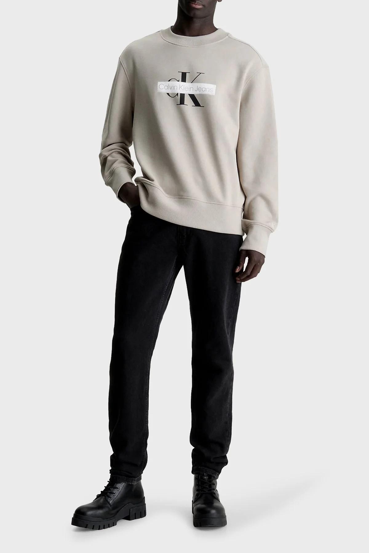 Calvin Klein Logolu Bisiklet Yaka Pamuklu Regular Fit J30J324113PED Erkek Sweat J30J324113 PED BEJ - 3