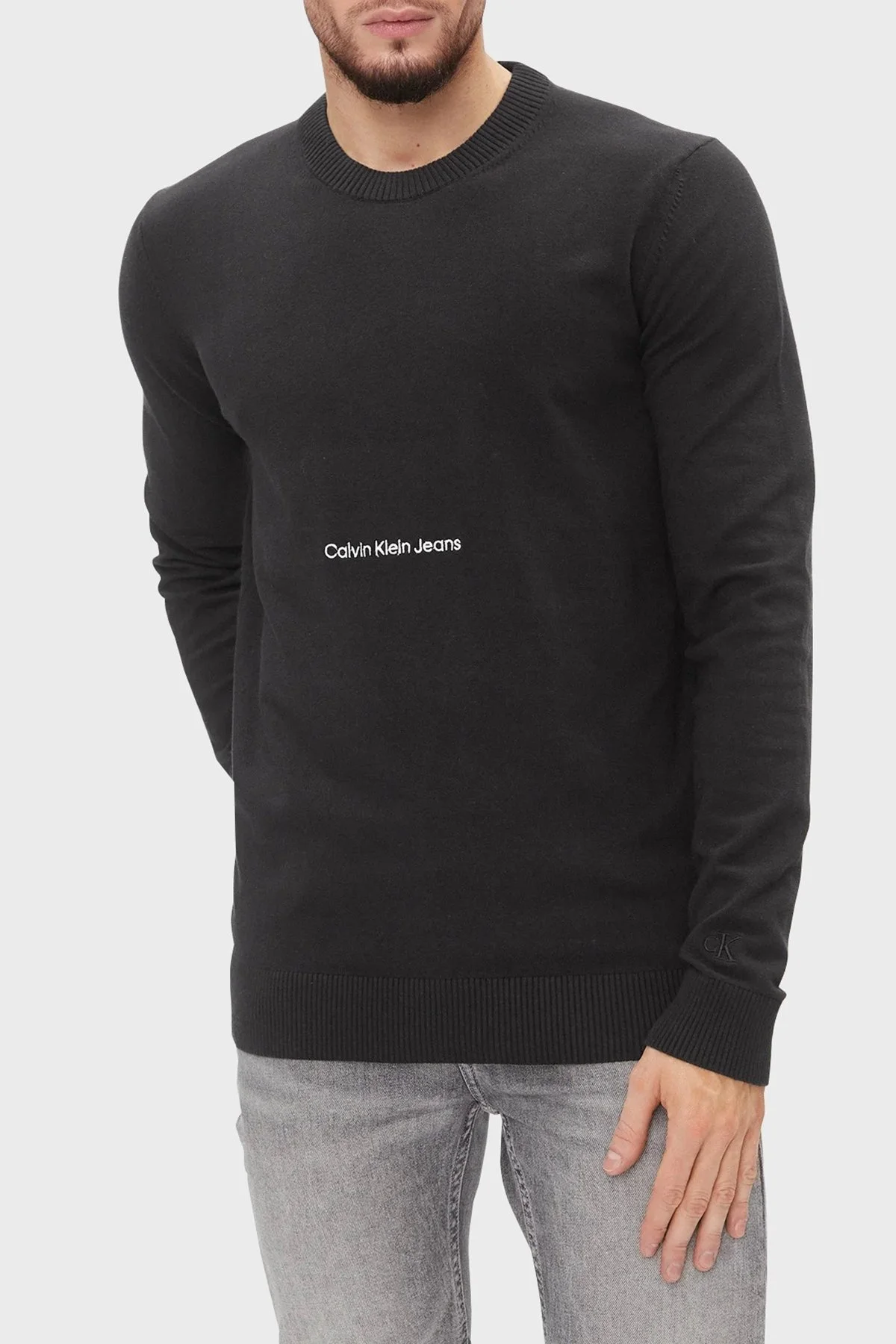 Calvin Klein Logolu Bisiklet Yaka Pamuklu Regular Fit J30J324328BEH Erkek Kazak J30J324328 BEH SİYAH - 1