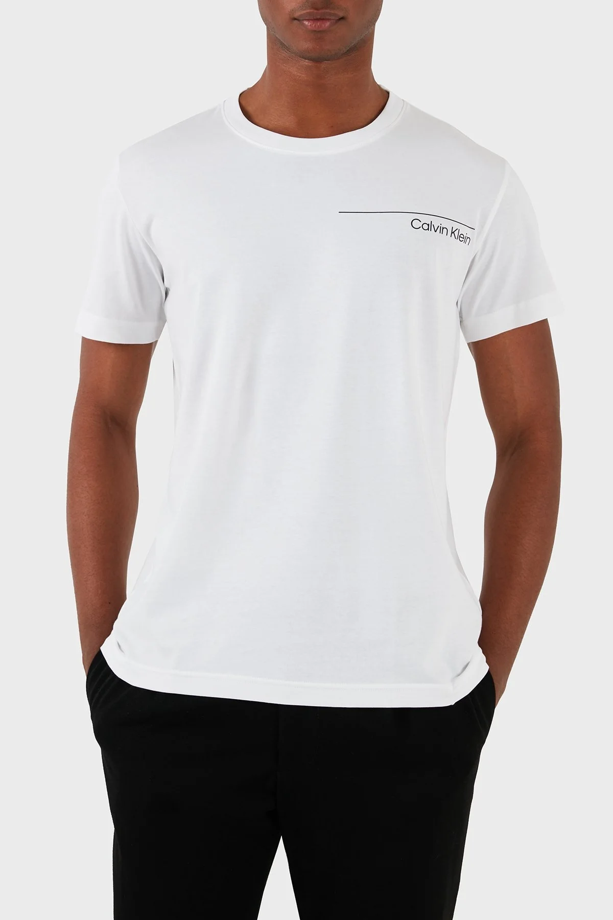 Calvin Klein Logolu Bisiklet Yaka Pamuklu Regular Fit KM0KM00964YCD Erkek T Shirt KM0KM00964 YCD BEYAZ - 3