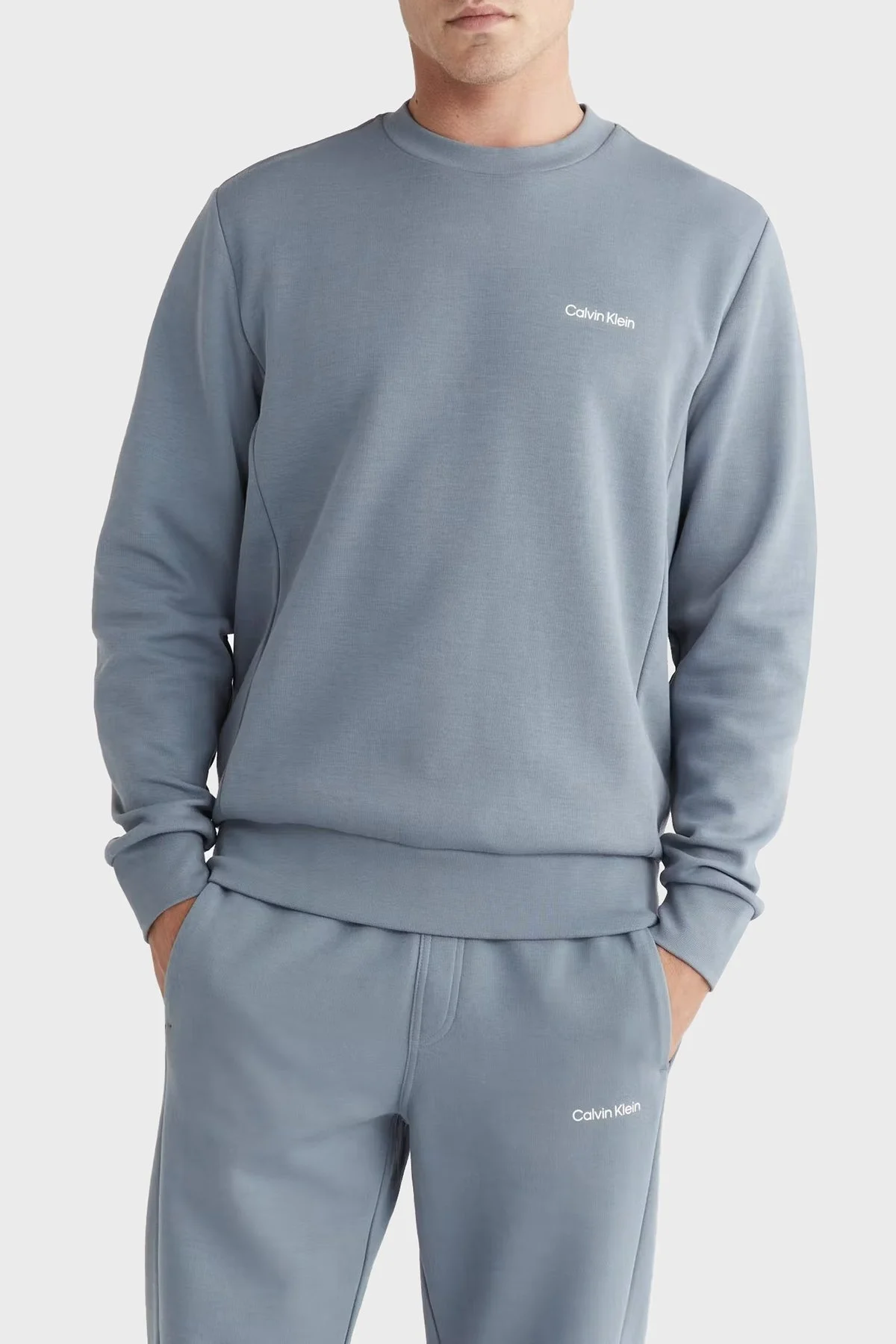 Calvin Klein Logolu Bisiklet Yaka Pamuklu Relaxed Fit Erkek Sweat K10K109926 POC GRİ - 1