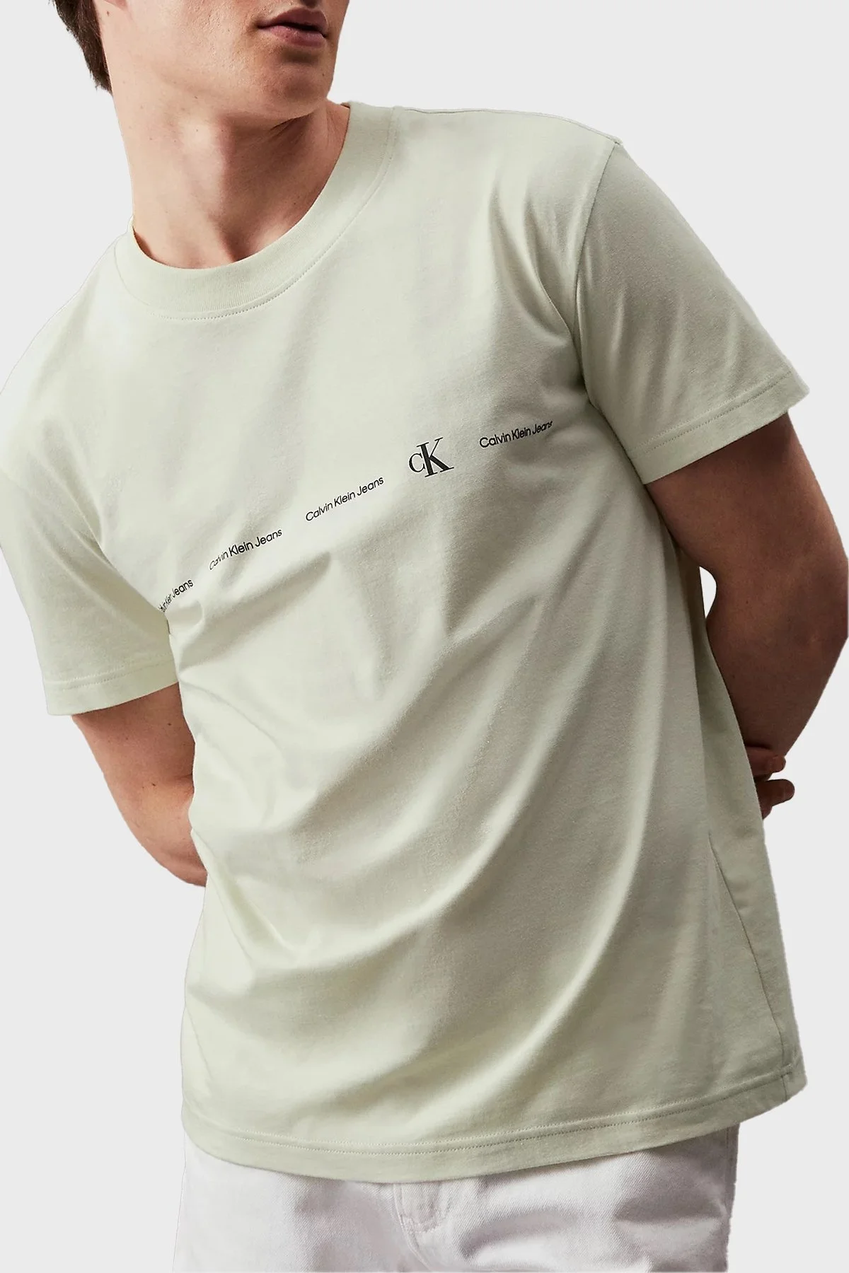 Calvin Klein Logolu Bisiklet Yaka Regular Fit Pamuklu Jarse J30J324668CGA Erkek T Shirt J30J324668 CGA TAŞ - 1