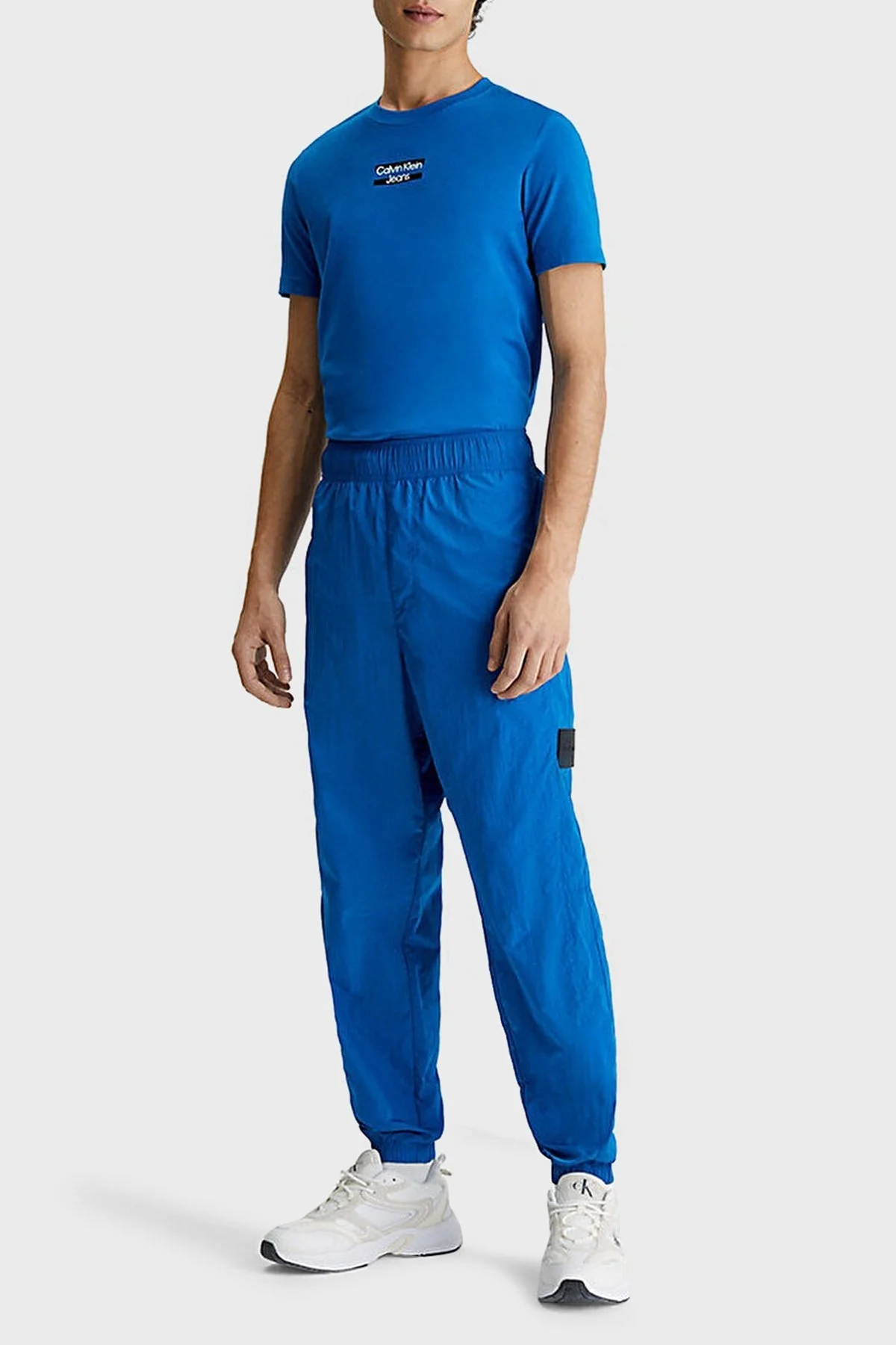 Calvin Klein Logolu Bisiklet Yaka Slim Fit Pamuklu Jarse J30J322872C3B Erkek T Shirt J30J322872 C3B MAVİ - 3