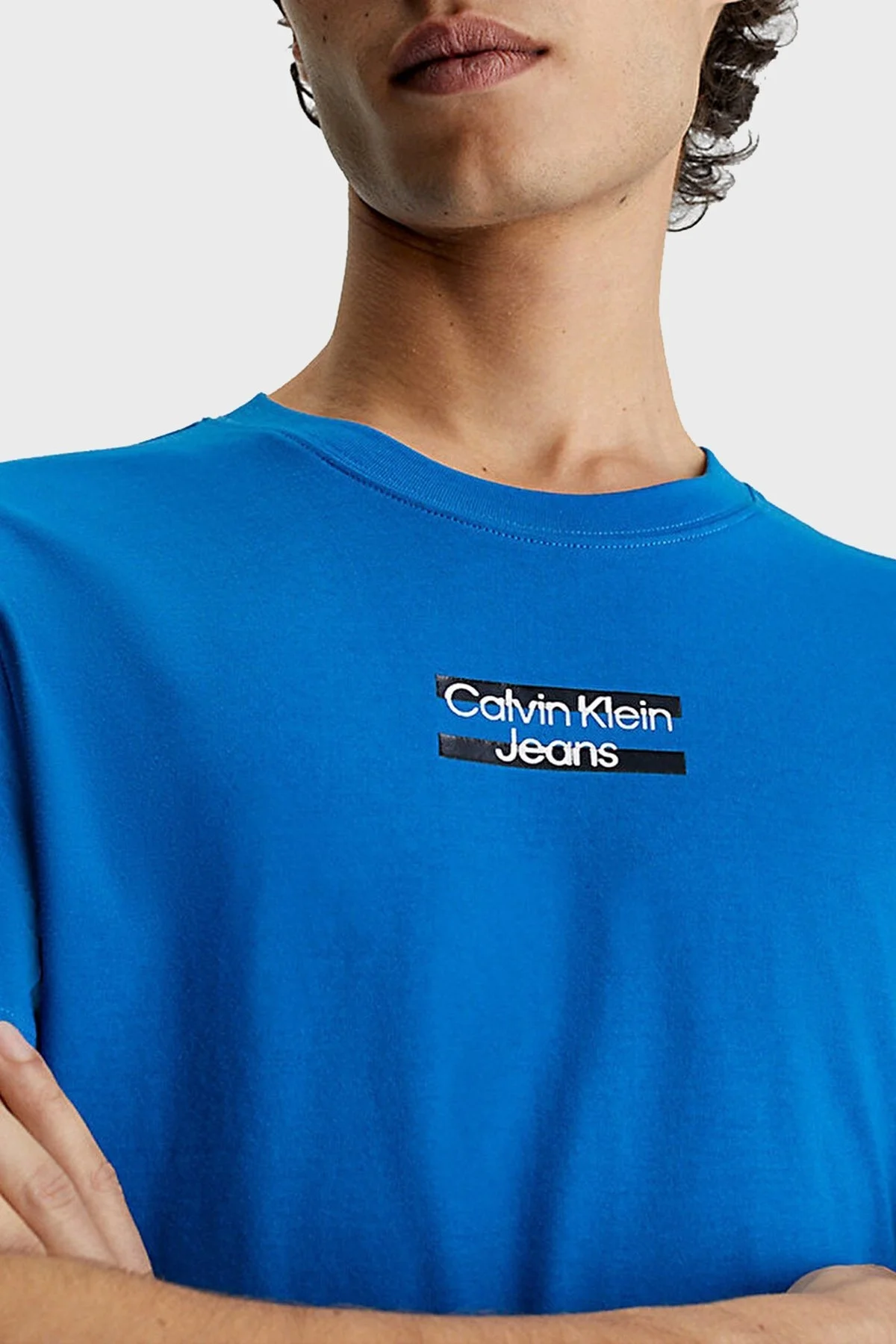 Calvin Klein Logolu Bisiklet Yaka Slim Fit Pamuklu Jarse J30J322872C3B Erkek T Shirt J30J322872 C3B MAVİ - 4