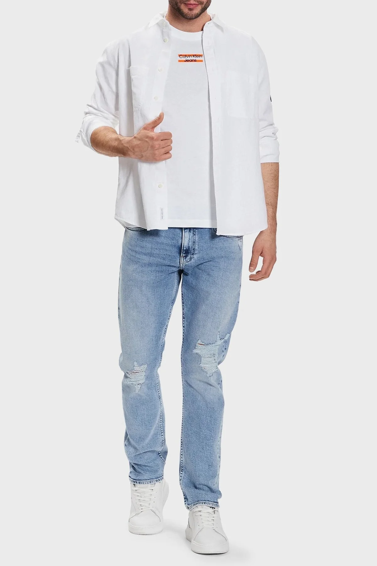 Calvin Klein Logolu Bisiklet Yaka Slim Fit Pamuklu Jarse J30J322872YAF Erkek T Shirt J30J322872 YAF BEYAZ - 2