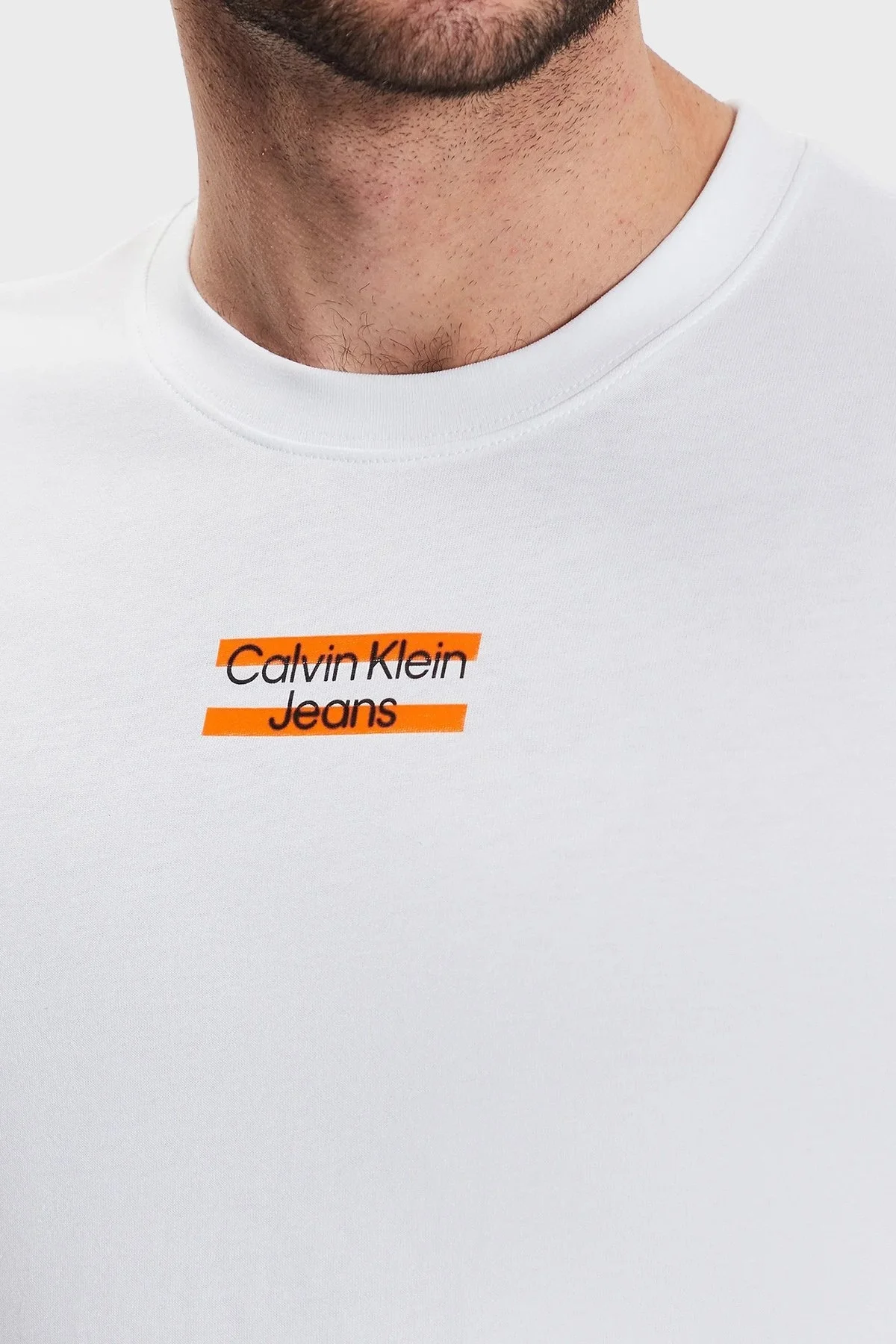 Calvin Klein Logolu Bisiklet Yaka Slim Fit Pamuklu Jarse J30J322872YAF Erkek T Shirt J30J322872 YAF BEYAZ - 4