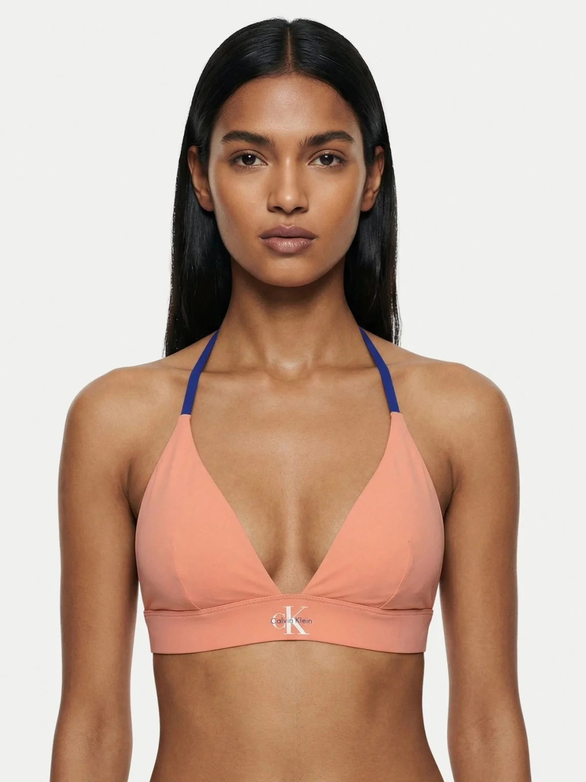 Calvin Klein Logolu Boyundan Bağlamalı LV00Q61225TJ2 Bayan Bikini Üstü LV00Q61225 TJ2 PUDRA - 1