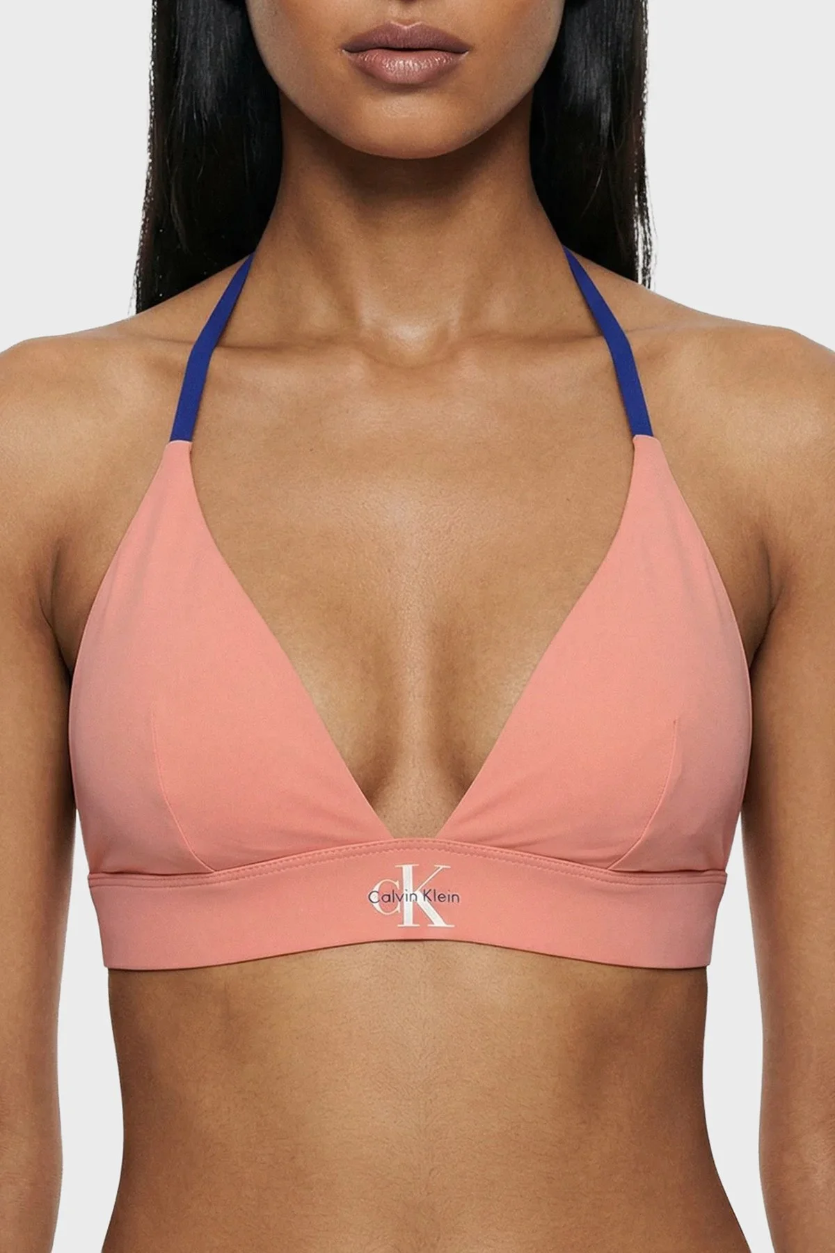 Calvin Klein Logolu Boyundan Bağlamalı LV00Q61225TJ2 Bayan Bikini Üstü LV00Q61225 TJ2 PUDRA - 5