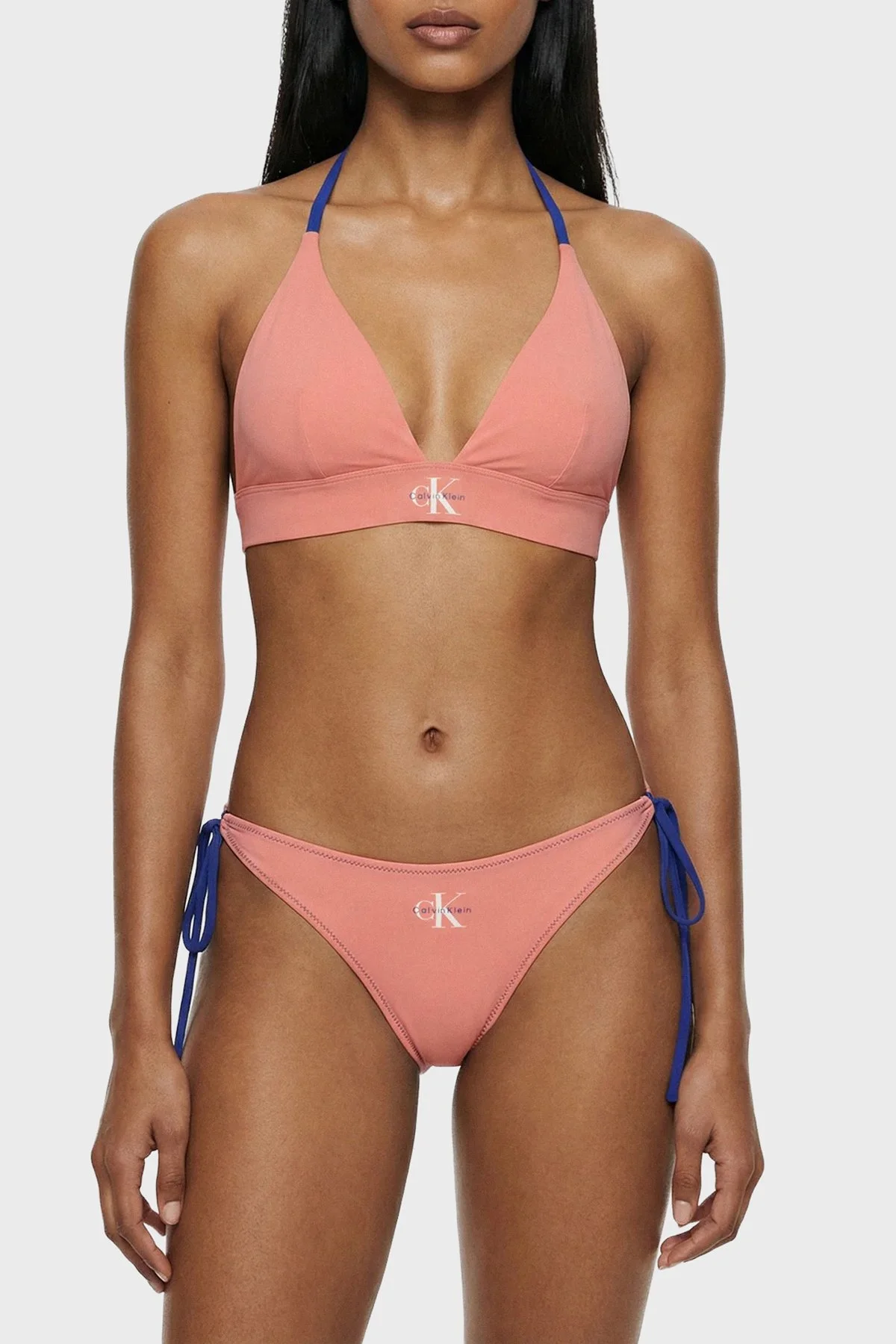 Calvin Klein Logolu Boyundan Bağlamalı LV00Q61225TJ2 Kadın Bikini Üstü LV00Q61225 TJ2 PUDRA - 2