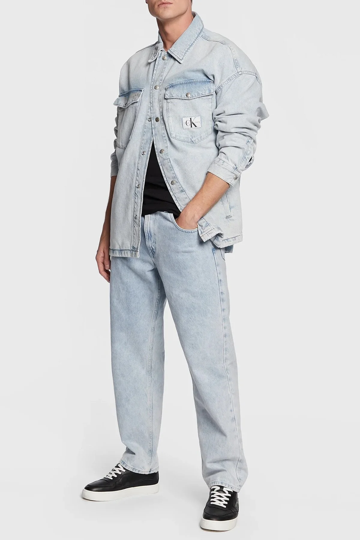 Calvin Klein Logolu Cepli Pamuklu Oversize J30J3223831AA Erkek Kot Ceket J30J322383 1AA AÇIK MAVİ - 2