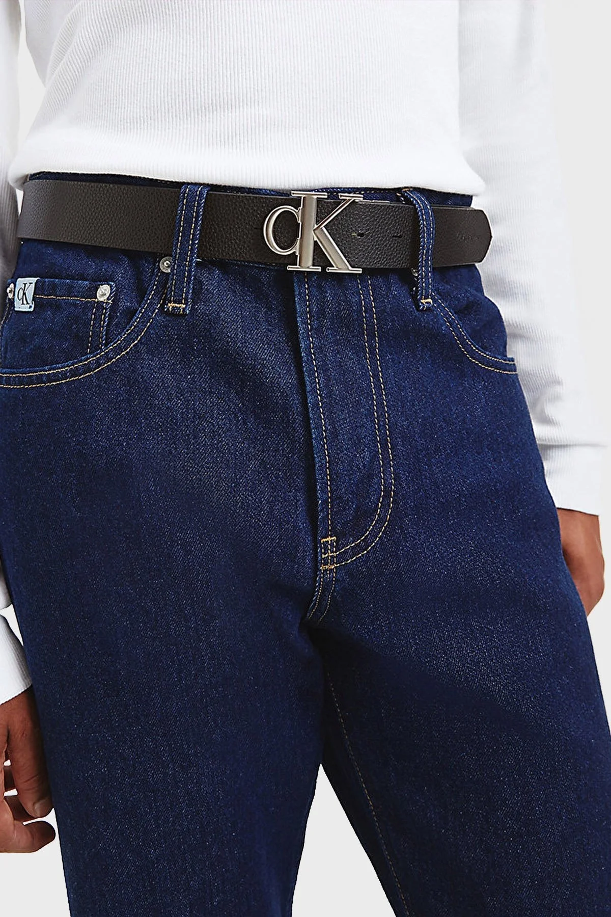 Calvin Klein Logolu Çift Taraflı Hakiki Deri Erkek Kemer K50K510088 0GN SİYAH - 4