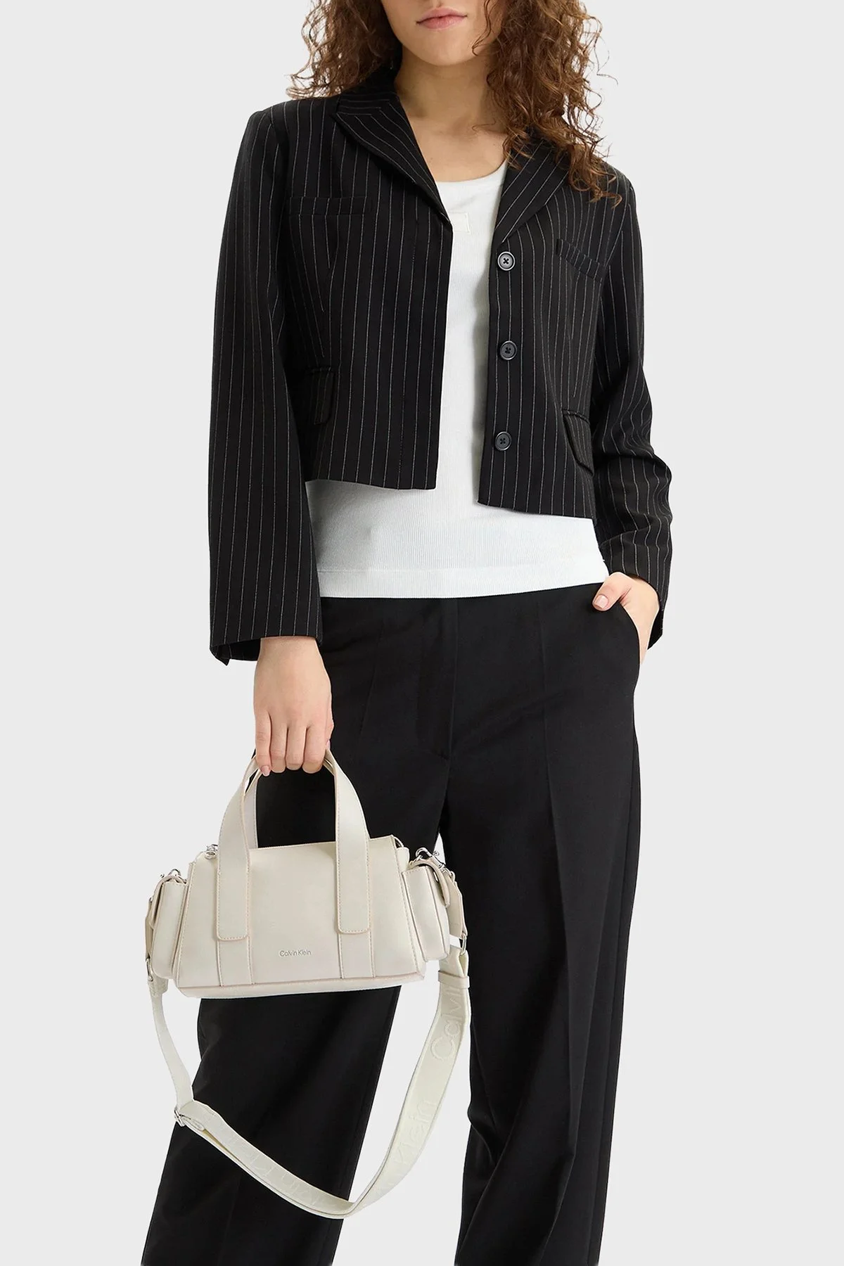 Calvin Klein Logolu Çıkarılabilir Askılı LV04F3291GFUP Bayan Çanta LV04F3291G FUP EKRU - 2