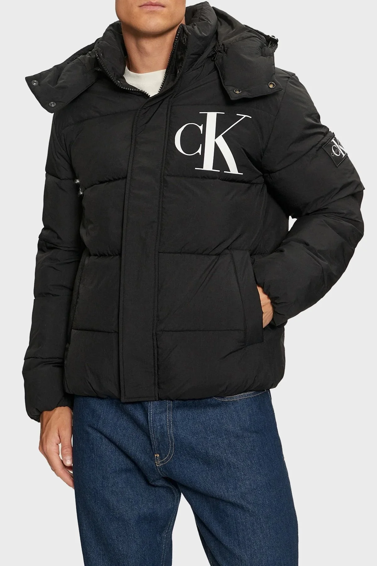 Calvin Klein Logolu Çıkarılabilir Kapüşonlu Şişme J30J326104BEH Erkek Mont J30J326104 BEH SİYAH - 1
