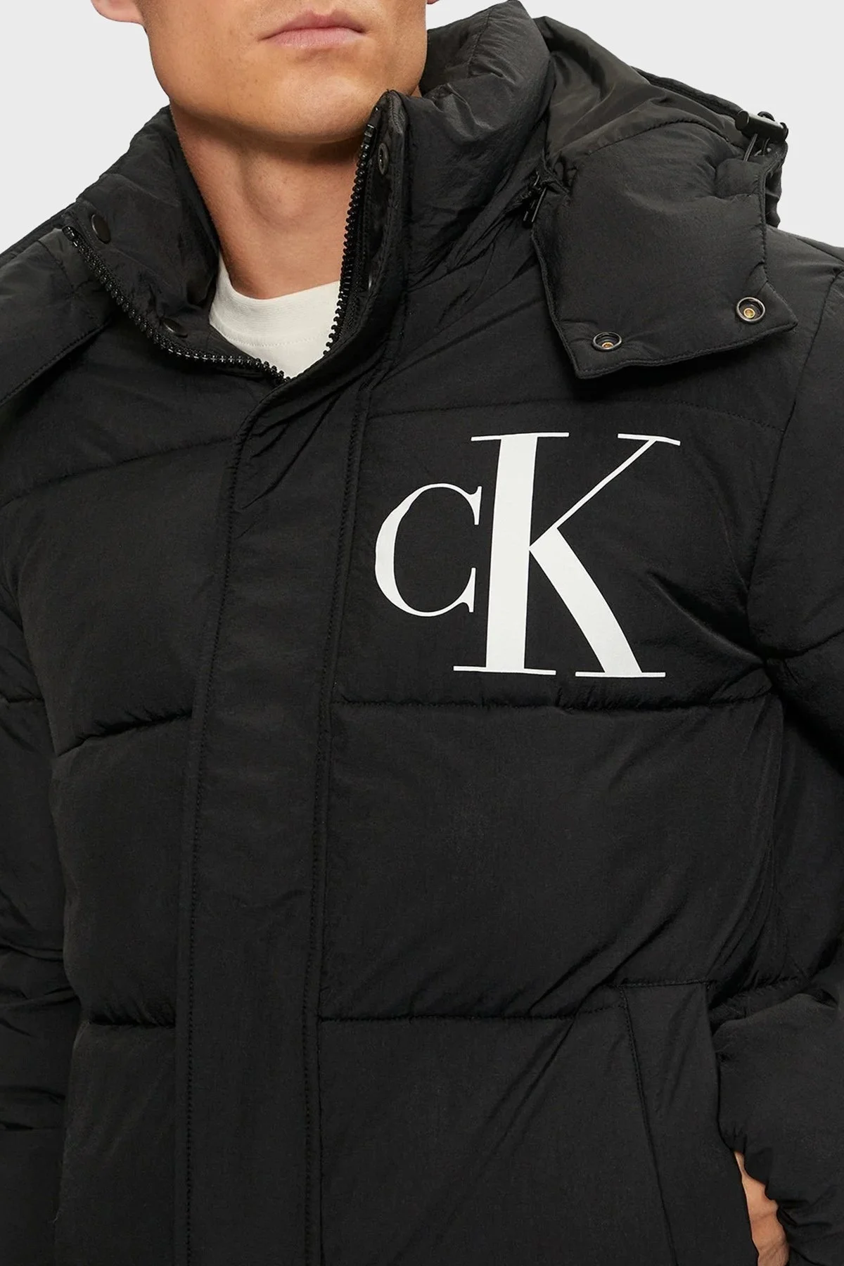Calvin Klein Logolu Çıkarılabilir Kapüşonlu Şişme J30J326104BEH Erkek Mont J30J326104 BEH SİYAH - 6