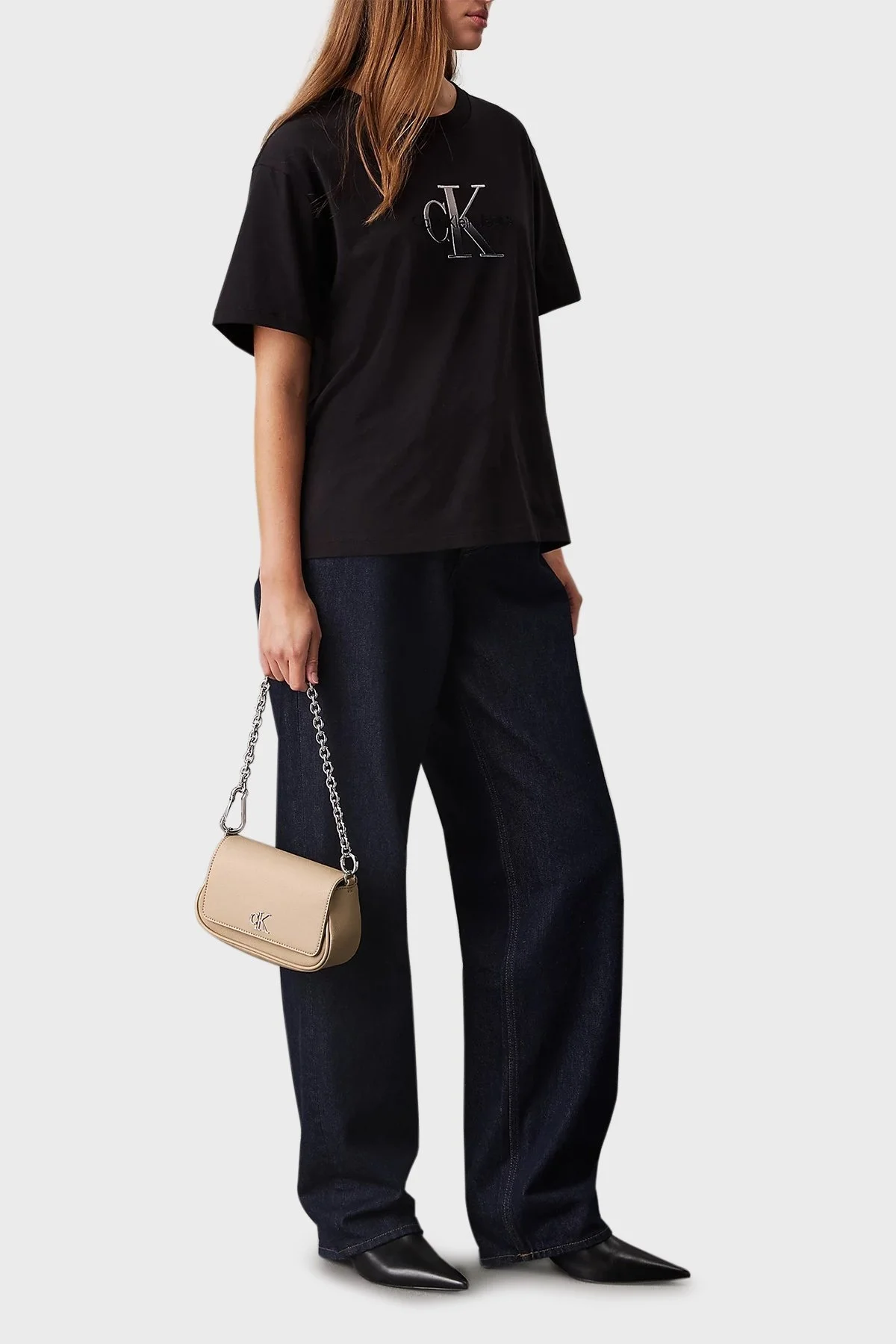 Calvin Klein Logolu Çıkarılabilir Zincir Askılı K60K613049PBF Bayan Çanta K60K613049 PBF BEJ - 8