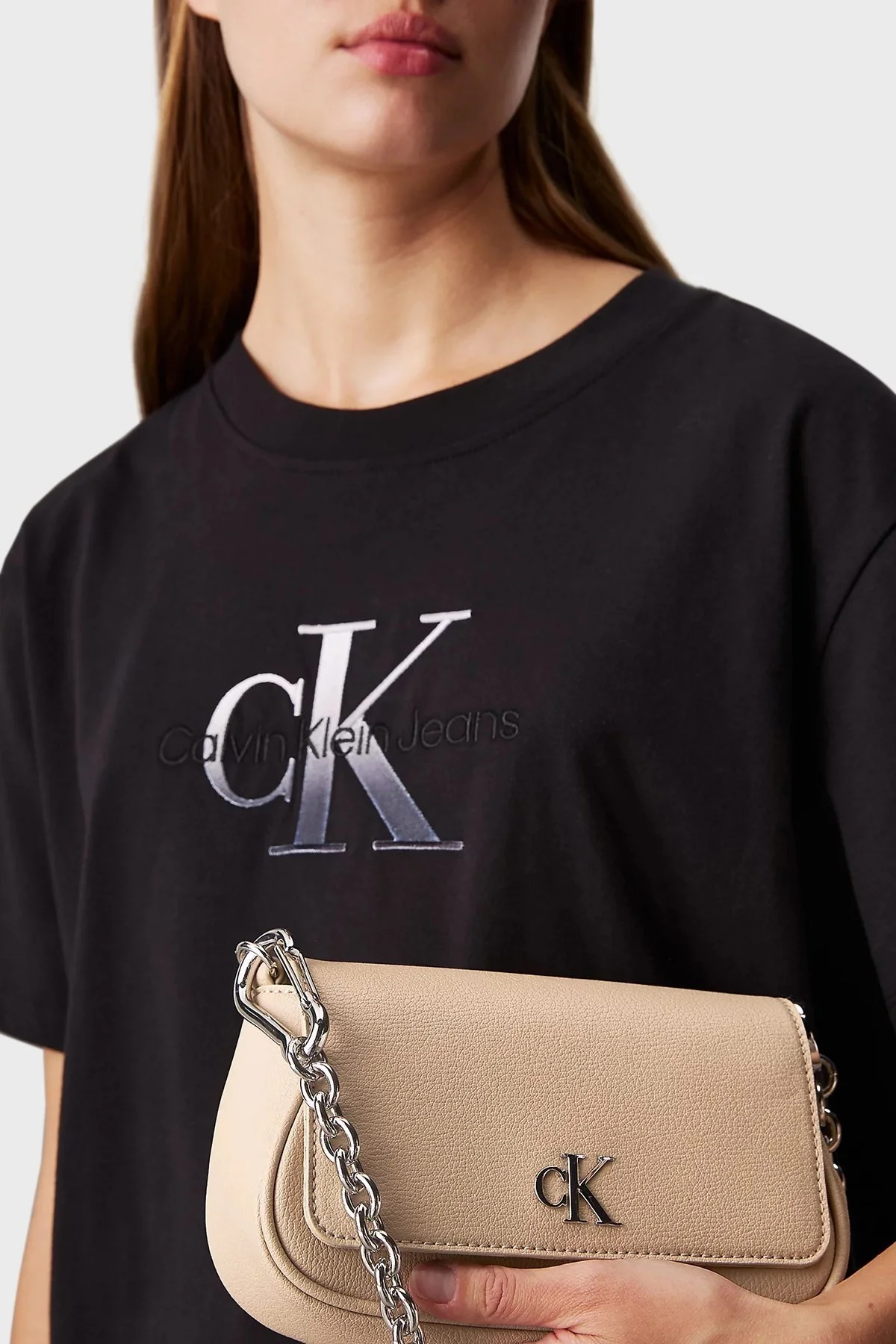 Calvin Klein Logolu Çıkarılabilir Zincir Askılı K60K613049PBF Bayan Çanta K60K613049 PBF BEJ - 9