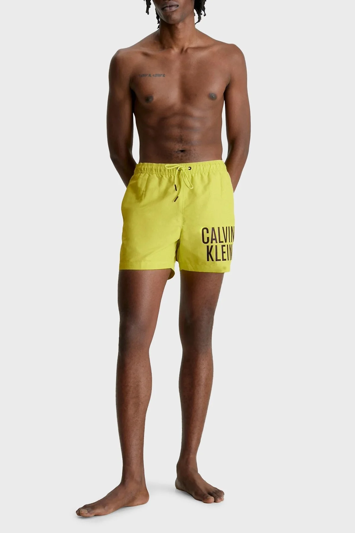 Calvin Klein Logolu Deniz Şortu Belden Bağlamalı Cepli KM0KM00794LRF Erkek Mayo Short KM0KM00794 LRF SARI - 4