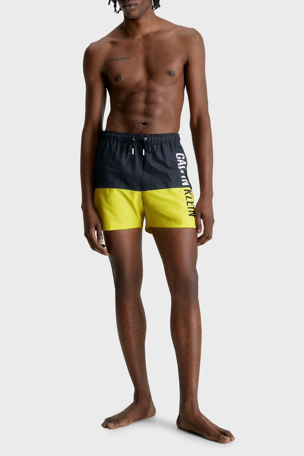 Calvin Klein Logolu Deniz Şortu Belden Bağlamalı Cepli KM0KM00796LRF Erkek Mayo Short KM0KM00796 LRF SİYAH-SARI - 4