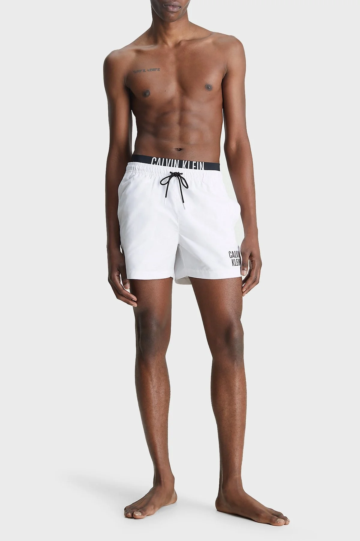 Calvin Klein Logolu Deniz Şortu Belden Bağlamalı KM0KM00740YCD Erkek Mayo Short KM0KM00740 YCD BEYAZ - 3