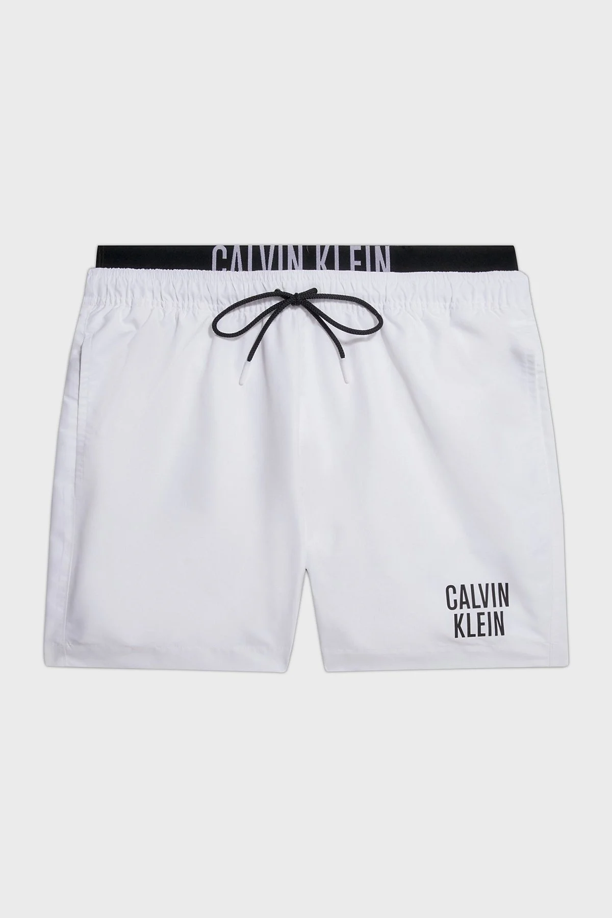 Calvin Klein Logolu Deniz Şortu Belden Bağlamalı KM0KM00740YCD Erkek Mayo Short KM0KM00740 YCD BEYAZ - 5