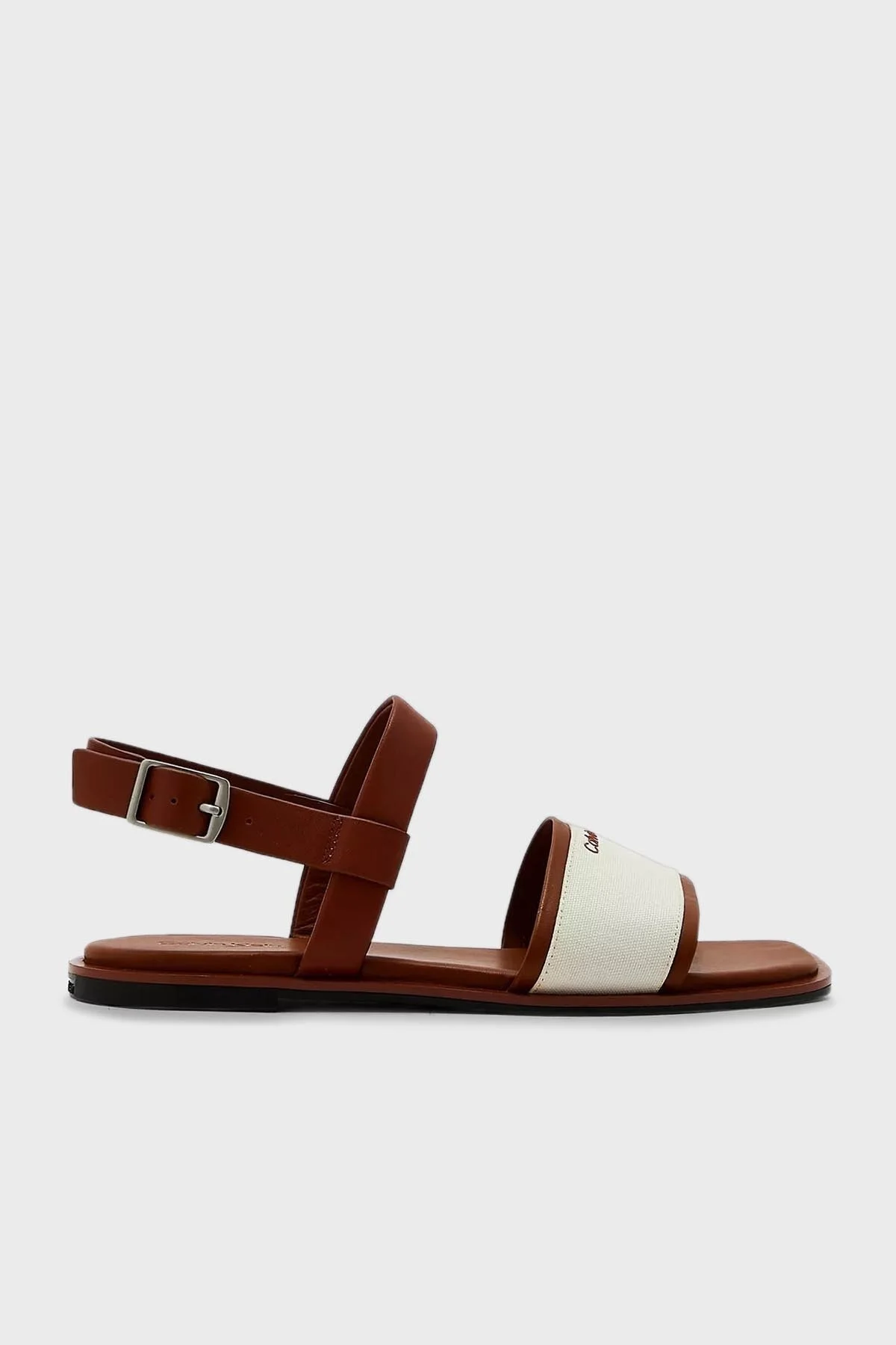Calvin Klein Logolu Deri HW0HW014930HG Bayan Sandalet HW0HW01493 0HG KAHVE-BEYAZ - 1