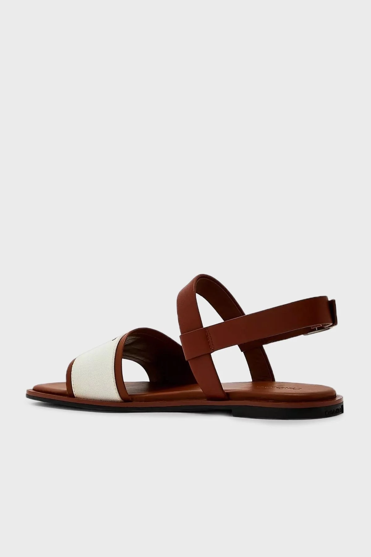 Calvin Klein Logolu Deri HW0HW014930HG Bayan Sandalet HW0HW01493 0HG KAHVE-BEYAZ - 3