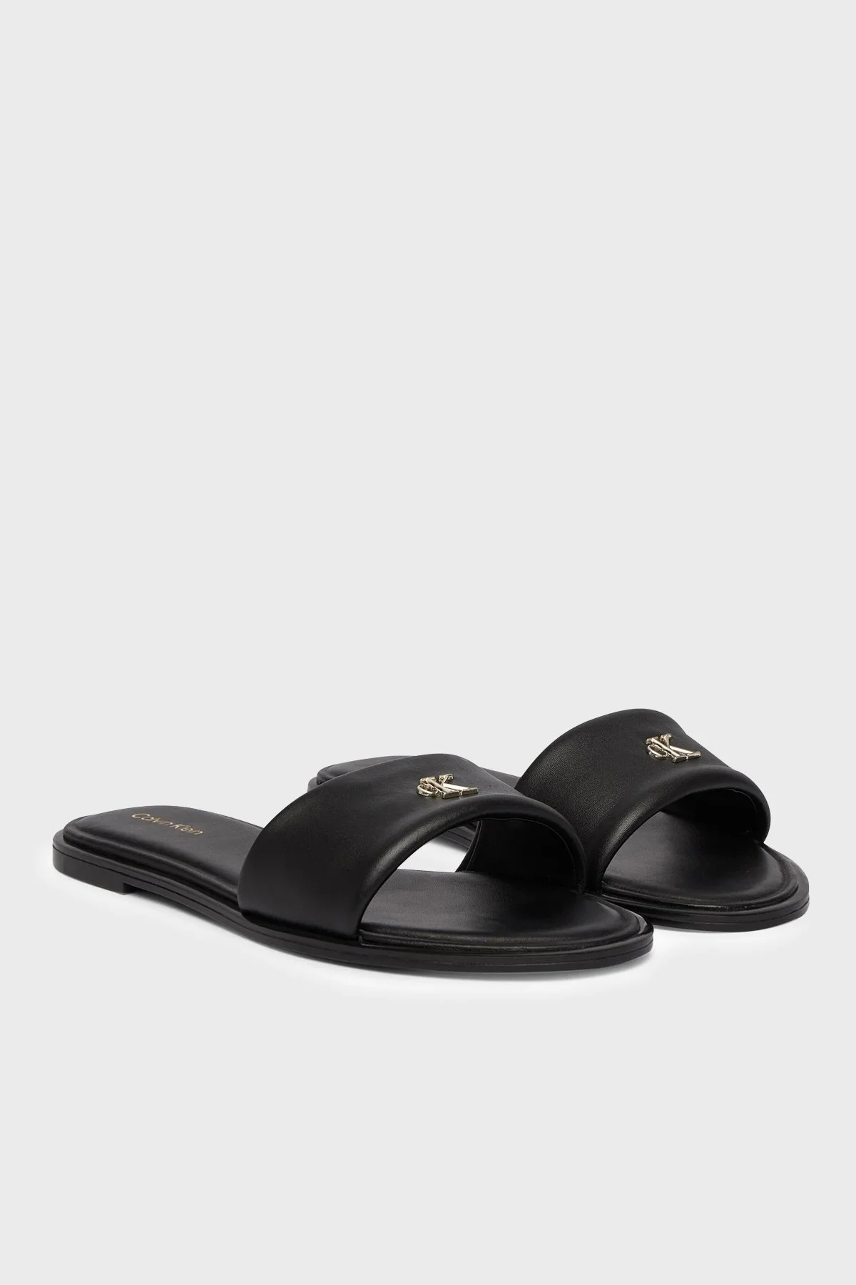 Calvin Klein Logolu Deri HW0HW029250GJ Kadın Terlik HW0HW02925 0GJ SİYAH - 2