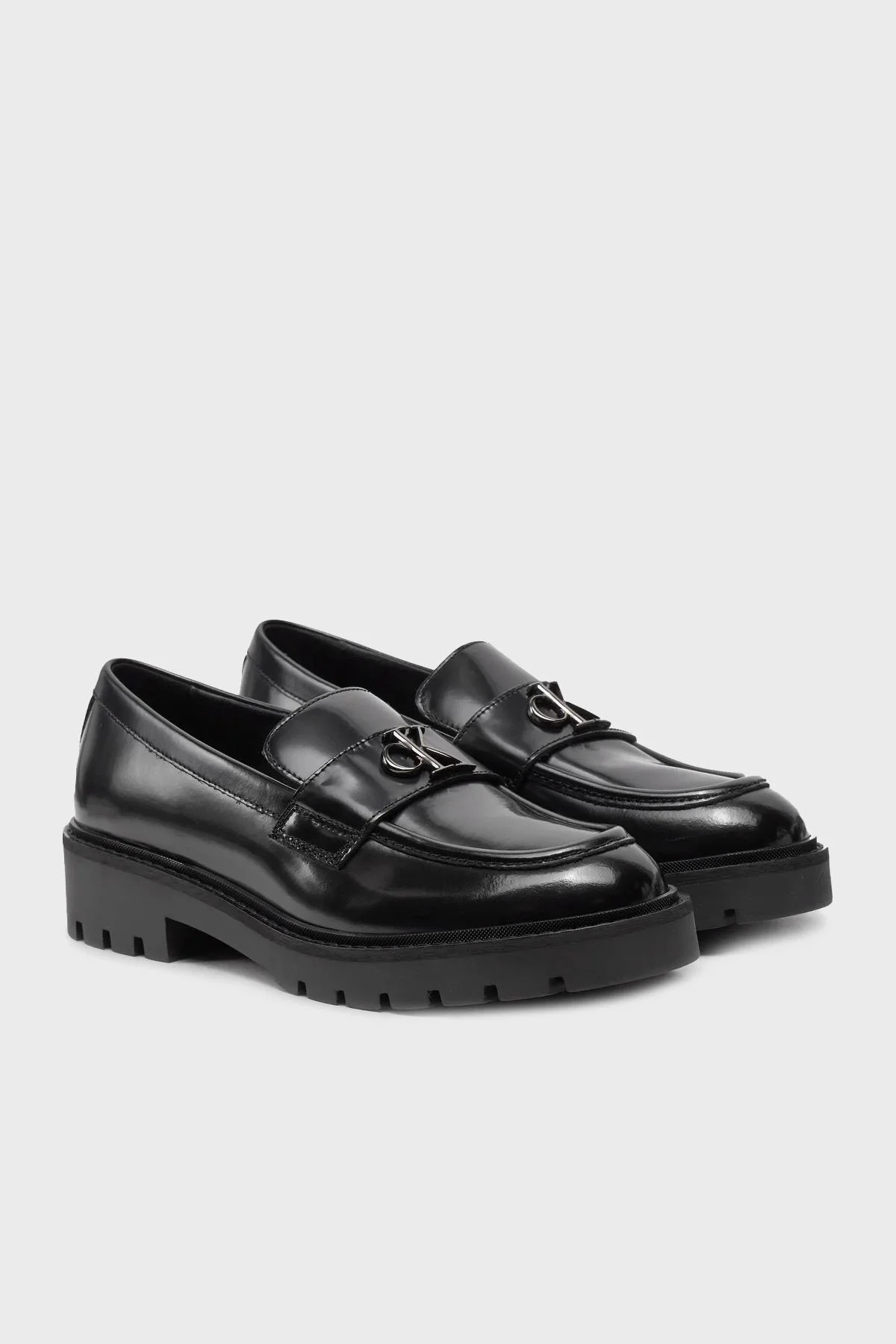 Calvin Klein Logolu Deri Loafer YW0YW015030GT Bayan Ayakkabı YW0YW01503 0GT SİYAH - 1