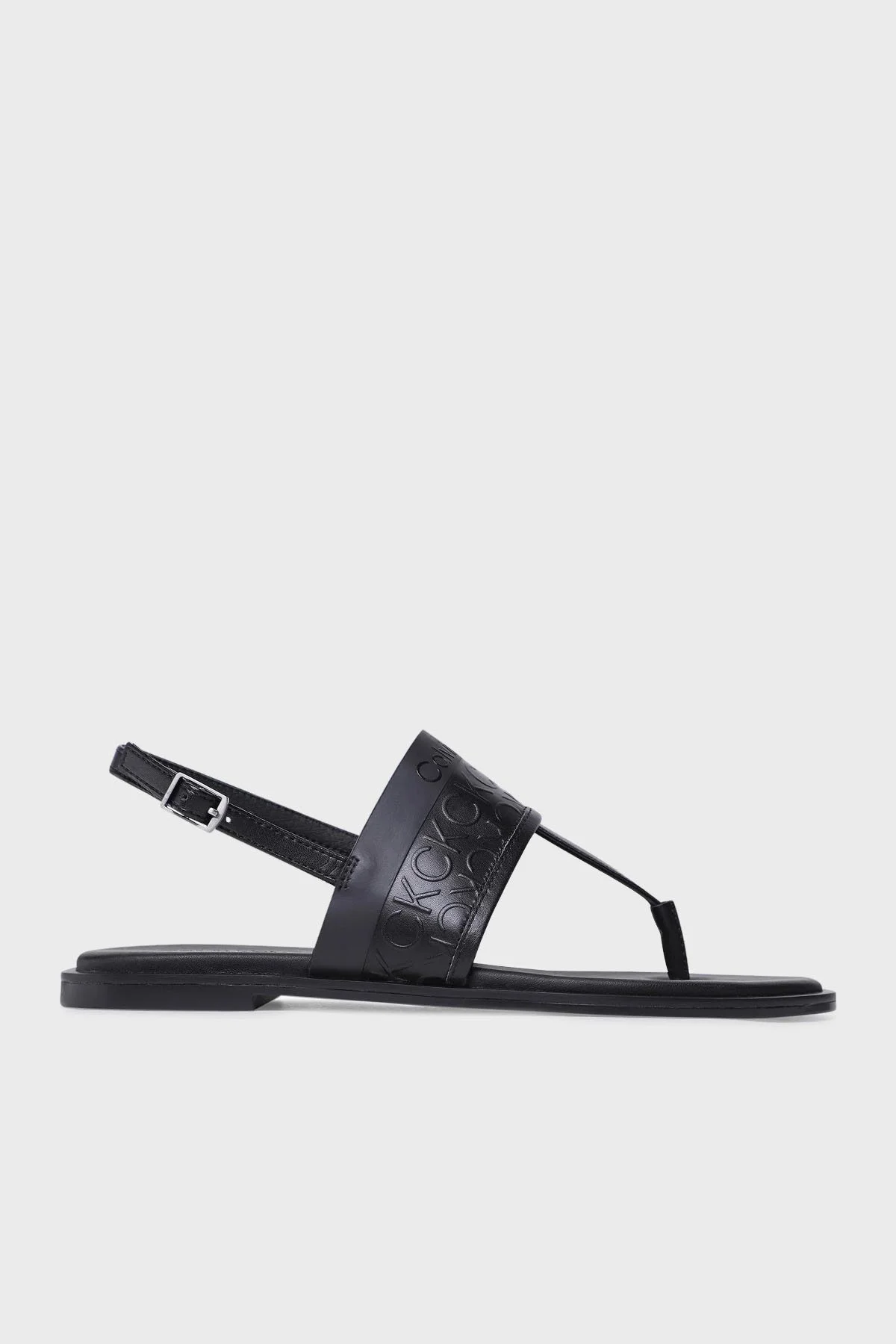 Calvin Klein Logolu Deri Parmak Arası HW0HW015360GN Bayan Sandalet HW0HW01536 0GN SİYAH - 1