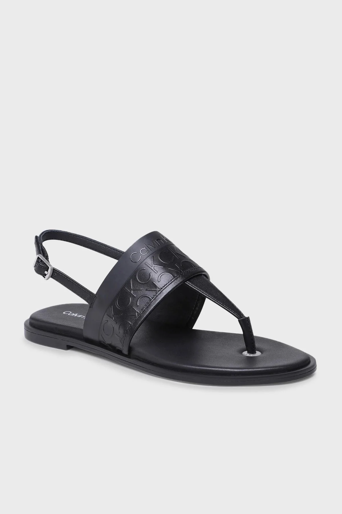 Calvin Klein Logolu Deri Parmak Arası HW0HW015360GN Bayan Sandalet HW0HW01536 0GN SİYAH - 2