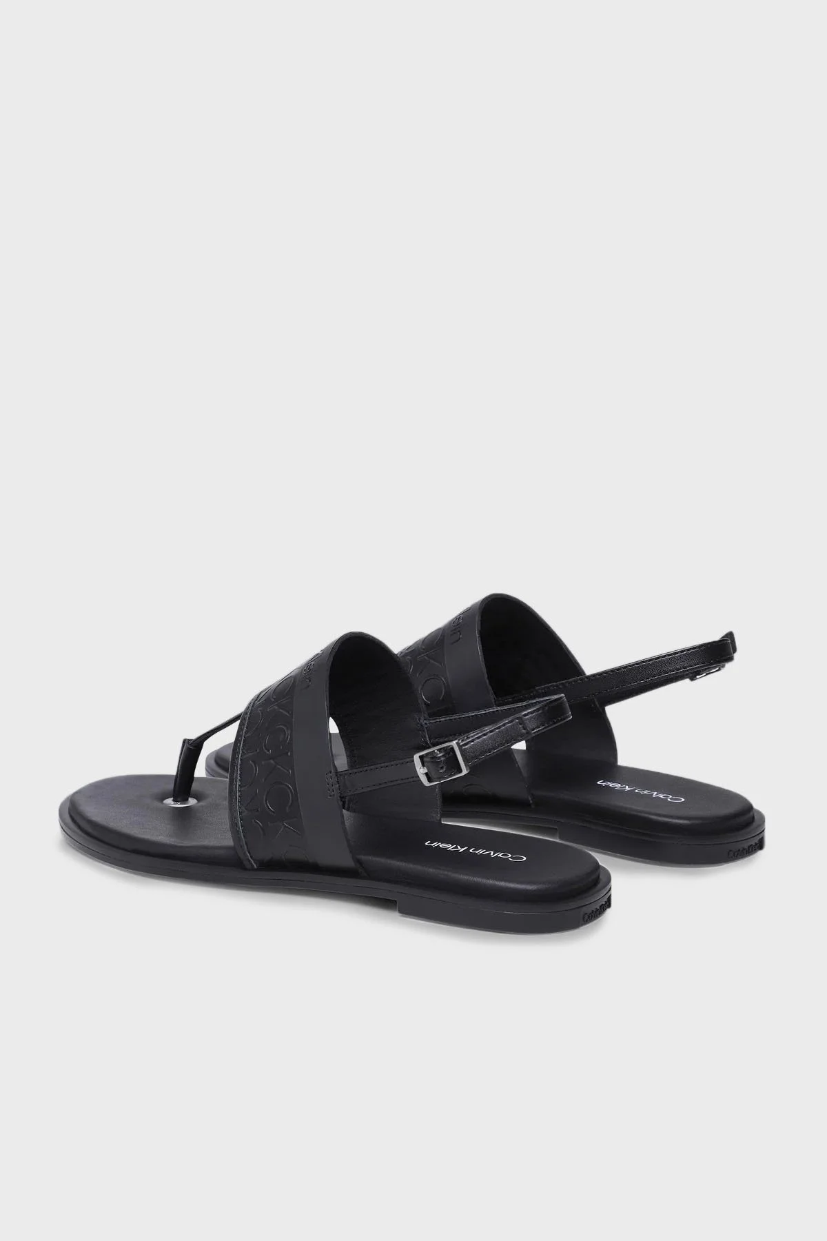 Calvin Klein Logolu Deri Parmak Arası HW0HW015360GN Bayan Sandalet HW0HW01536 0GN SİYAH - 3
