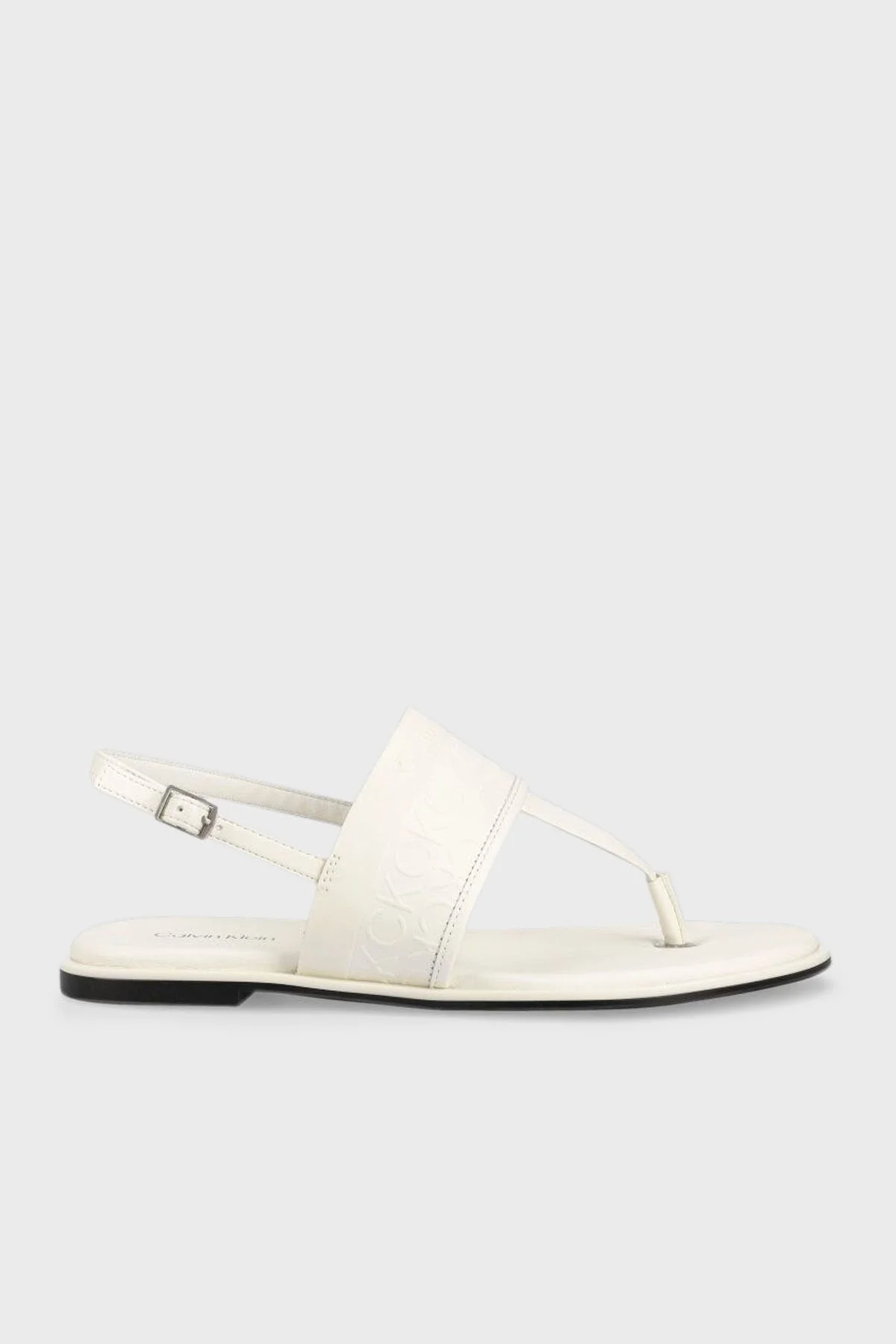 Calvin Klein Logolu Deri Parmak Arası HW0HW015360LI Bayan Sandalet HW0HW01536 0LI BEYAZ - 1