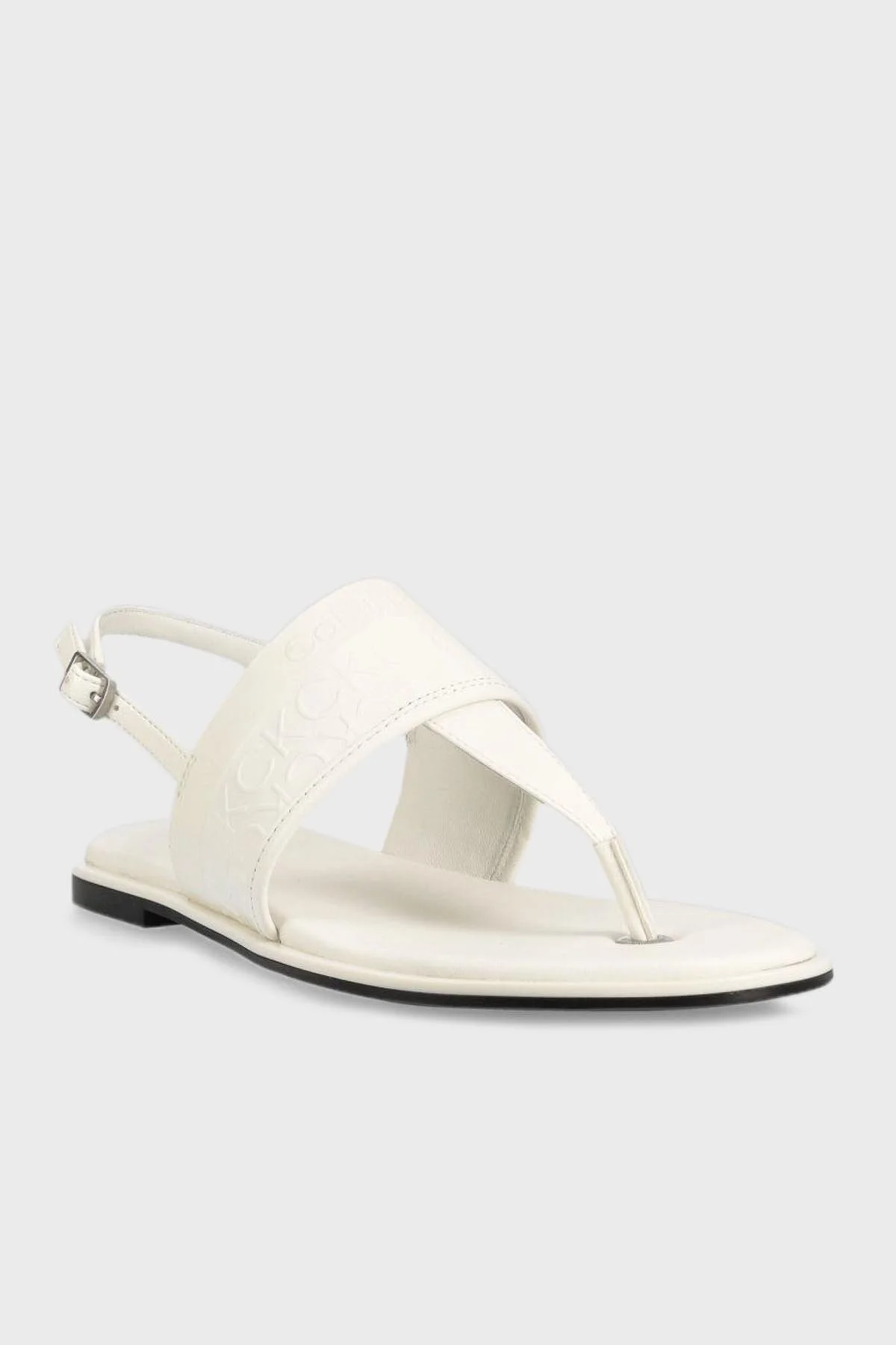 Calvin Klein Logolu Deri Parmak Arası HW0HW015360LI Bayan Sandalet HW0HW01536 0LI BEYAZ - 2