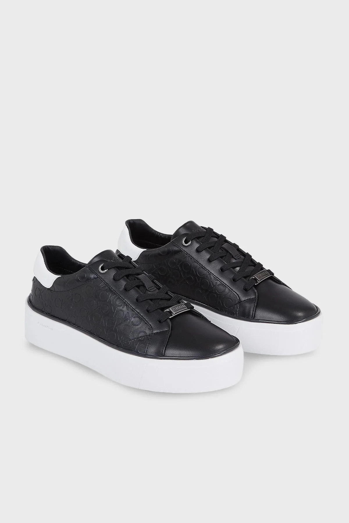 Calvin Klein Logolu Deri Platform Sneaker HW0HW018700GQ Bayan Ayakkabı HW0HW01870 0GQ SİYAH-BEYAZ - 3