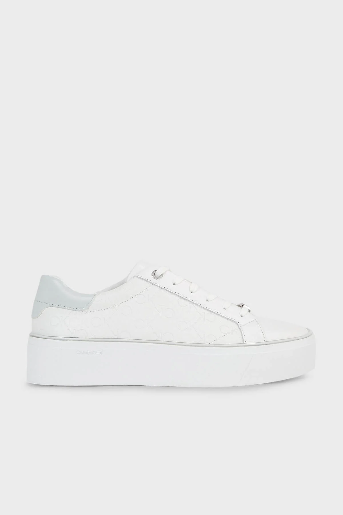 Calvin Klein Logolu Deri Platform Sneaker HW0HW018700K9 Bayan Ayakkabı HW0HW01870 0K9 BEYAZ-GRİ - 1