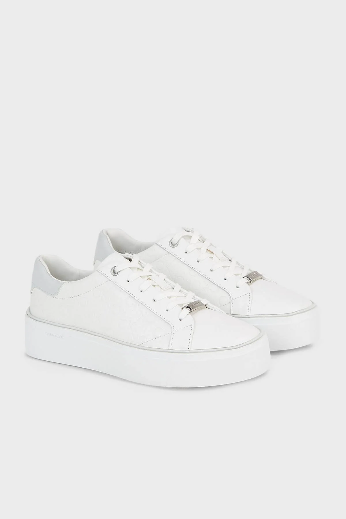 Calvin Klein Logolu Deri Platform Sneaker HW0HW018700K9 Bayan Ayakkabı HW0HW01870 0K9 BEYAZ-GRİ - 3