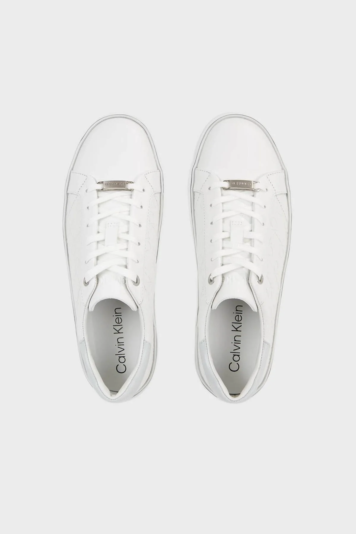Calvin Klein Logolu Deri Platform Sneaker HW0HW018700K9 Bayan Ayakkabı HW0HW01870 0K9 BEYAZ-GRİ - 5