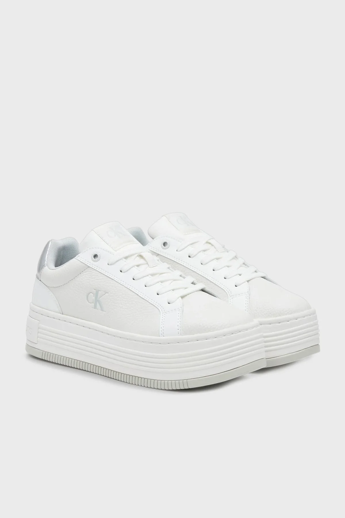 Calvin Klein Logolu Deri Platform Sneaker YW0YW017660LI Bayan Ayakkabı YW0YW01766 0LI BEYAZ-GÜMÜŞ - 8
