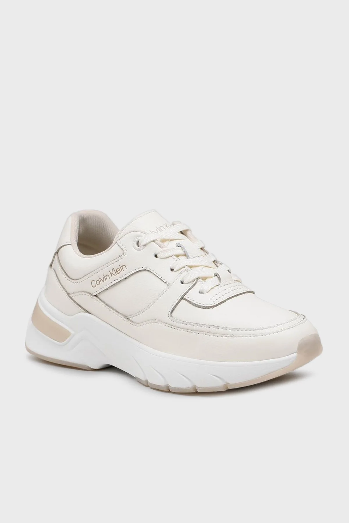 Calvin Klein Logolu Hakiki Deri Sneaker Bayan Ayakkabı HW0HW01351 0K6 BEJ - 2