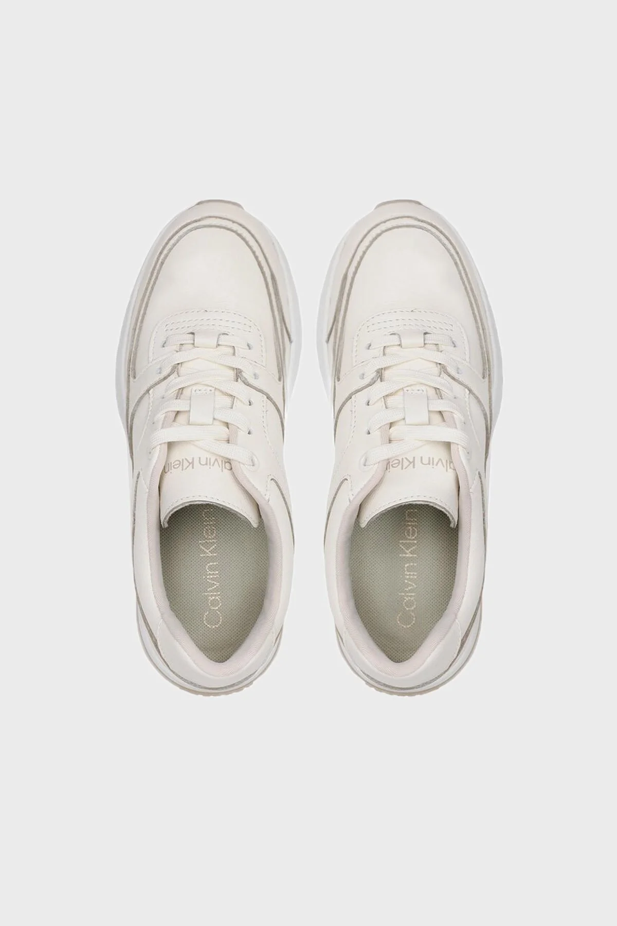 Calvin Klein Logolu Hakiki Deri Sneaker Bayan Ayakkabı HW0HW01351 0K6 BEJ - 5