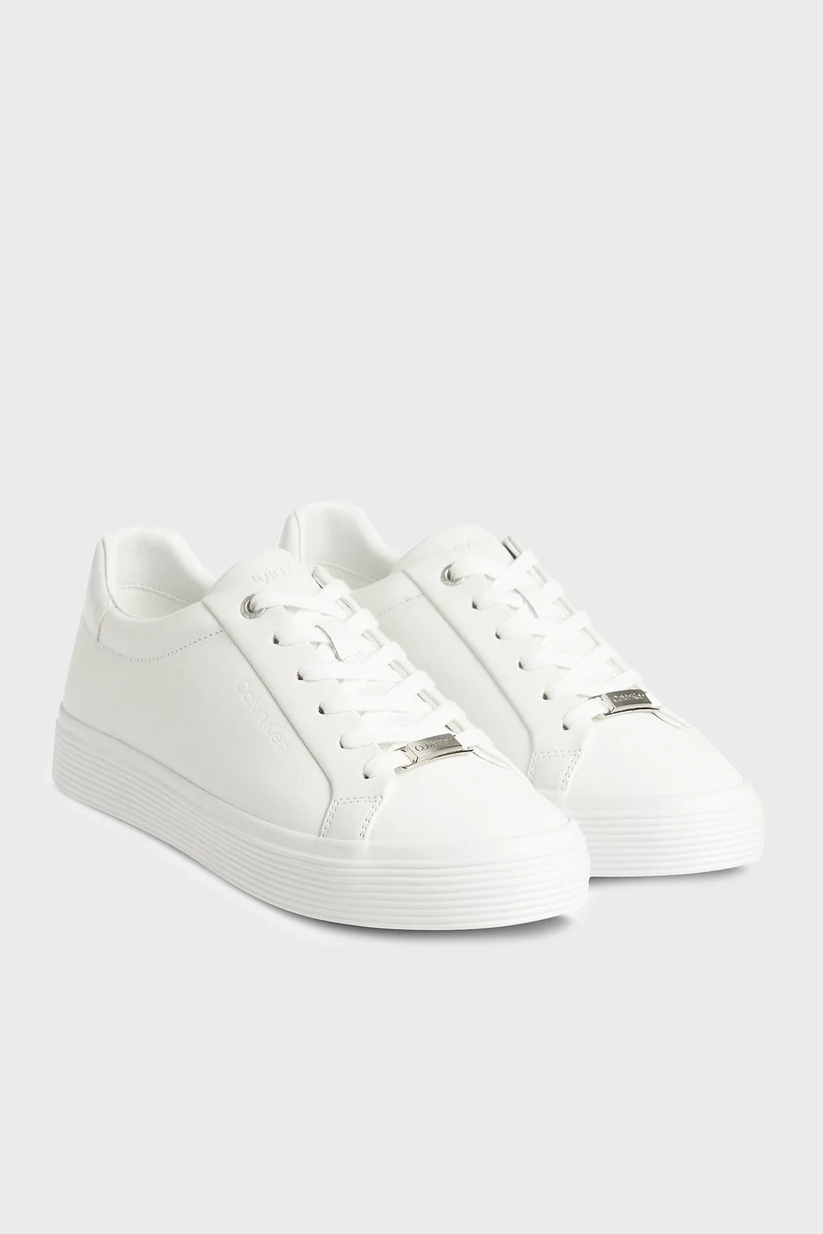 Calvin Klein Logolu Deri Sneaker Bayan Ayakkabı HW0HW01372 0K4 BEYAZ - 2