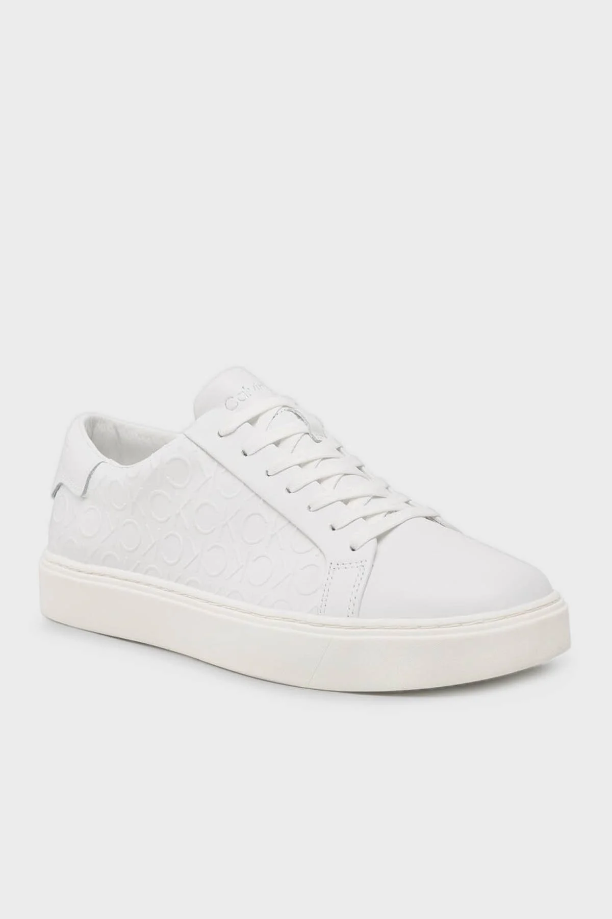 Calvin Klein Logolu Deri Sneaker HM0HM010680K4 Erkek Ayakkabı HM0HM01068 0K4 BEYAZ - 2