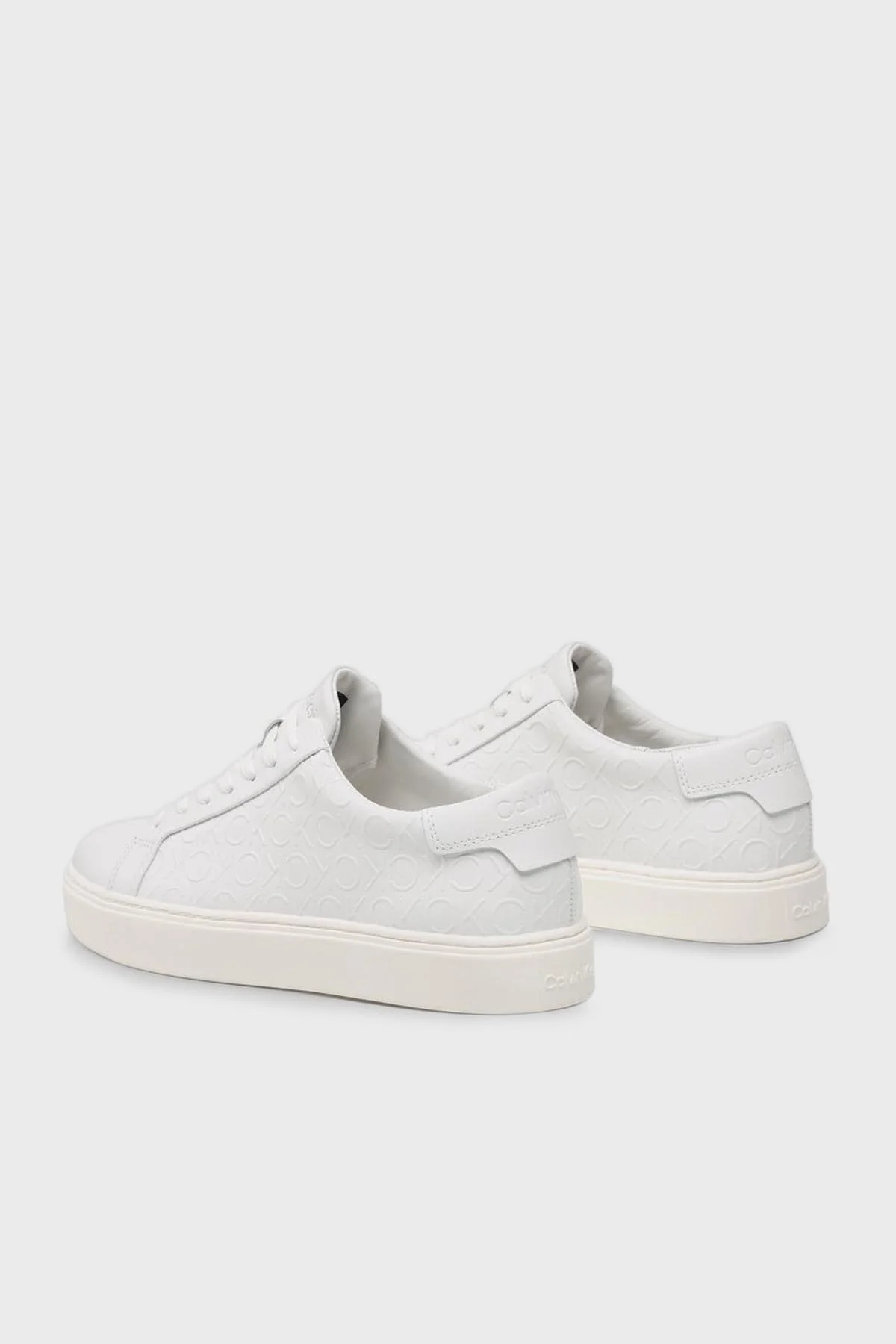 Calvin Klein Logolu Deri Sneaker HM0HM010680K4 Erkek Ayakkabı HM0HM01068 0K4 BEYAZ - 3