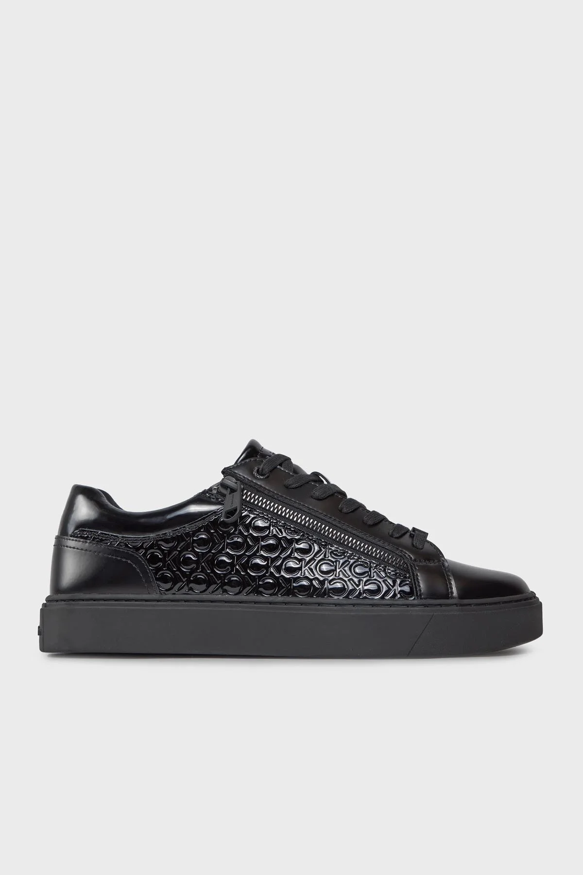 Calvin Klein Logolu Deri Sneaker HM0HM012770GU Erkek Ayakkabı HM0HM01277 0GU SİYAH - 1