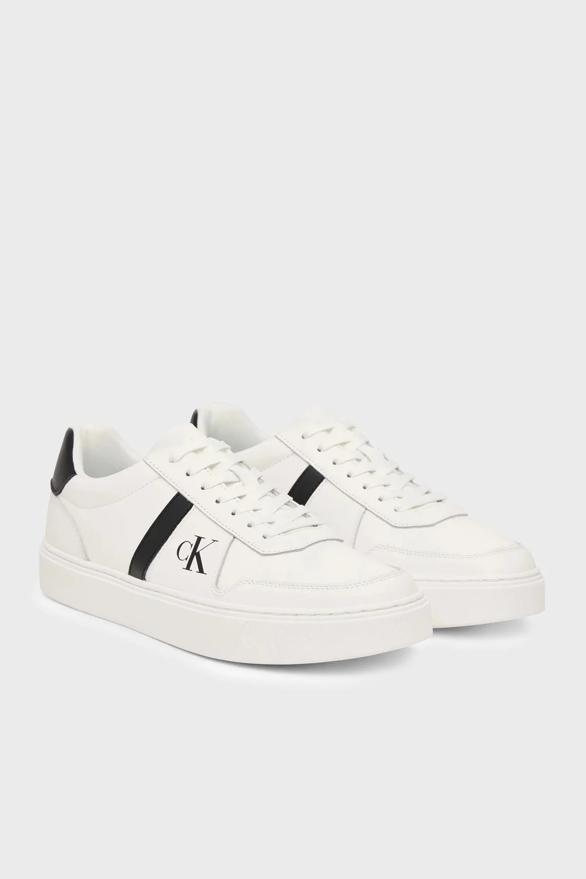 Calvin Klein Logolu Deri Sneaker HM0HM0223701W Erkek Ayakkabı HM0HM02237 01W BEYAZ - 2